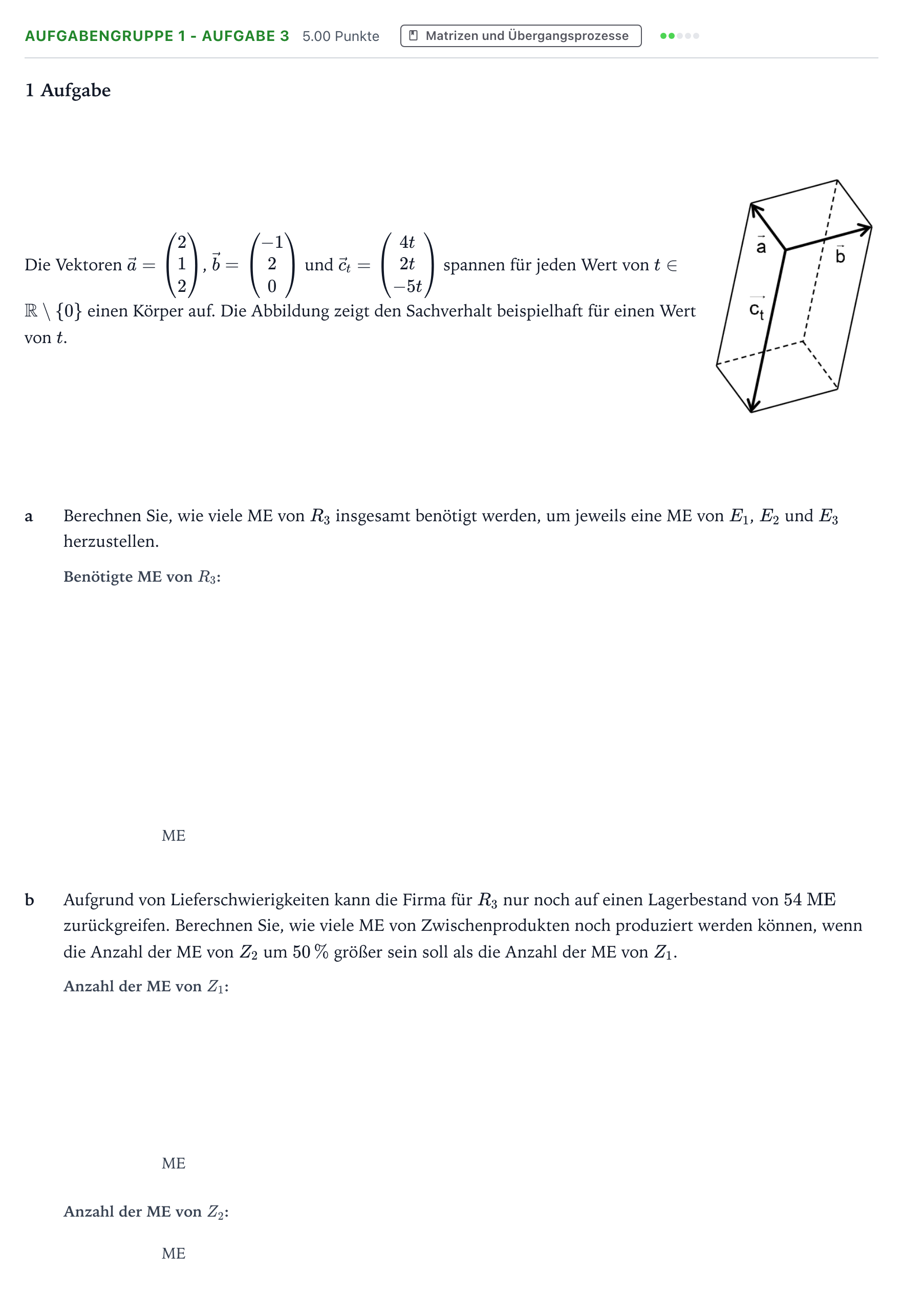Aufgabenstellung: Aufgabengruppe 1 - Aufgabe 3 · Abitur NRW Mathematik LK · Teil A · Lineare Algebra