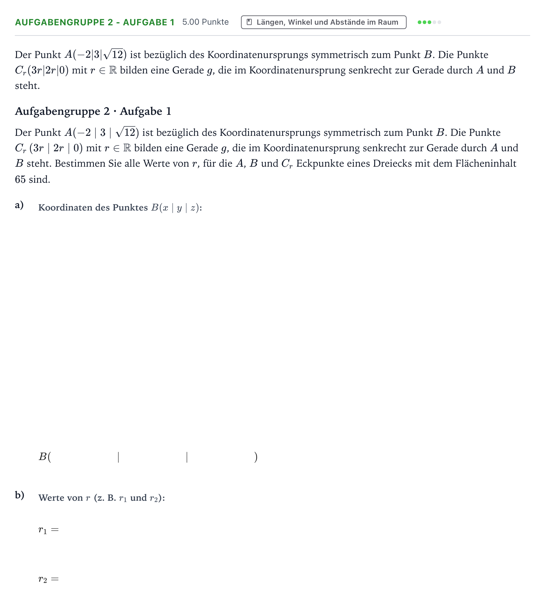 Aufgabenstellung: Aufgabengruppe 2 - Aufgabe 1 · Abitur NRW Mathematik LK · Teil A · Lineare Algebra