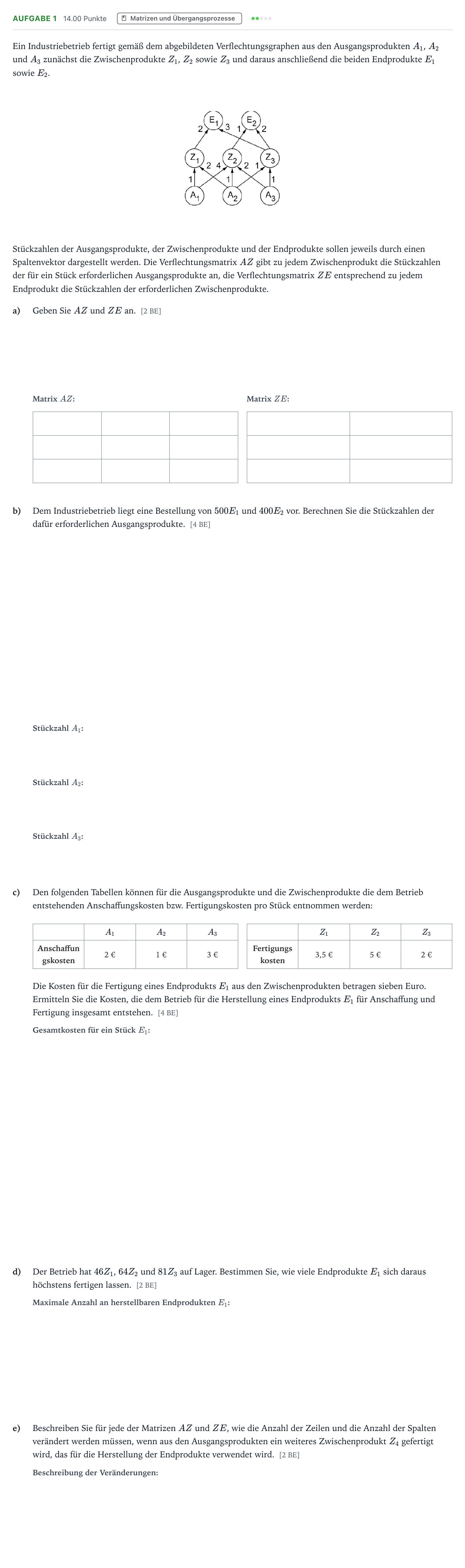 Aufgabenstellung: Aufgabe 1 · Abitur NRW Mathematik GK · Teil B · Lineare Algebra (WTR)
