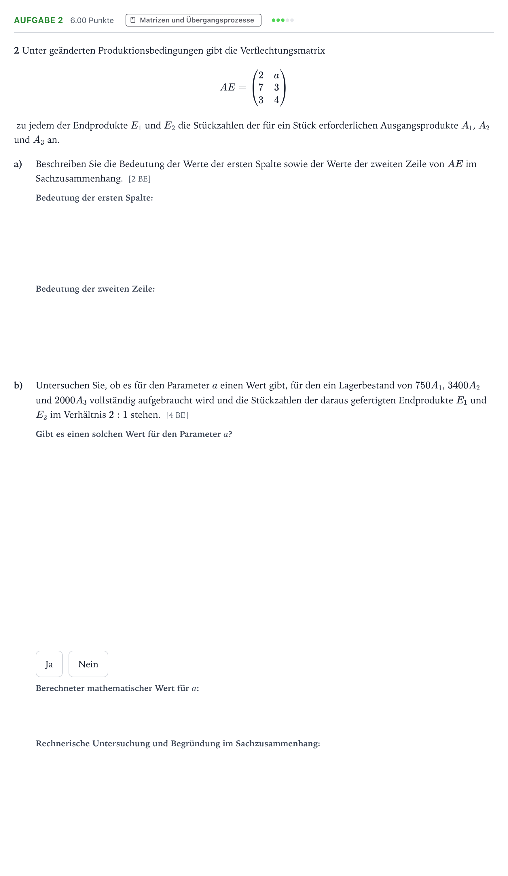 Aufgabenstellung: Aufgabe 2 · Abitur NRW Mathematik GK · Teil B · Lineare Algebra (WTR)