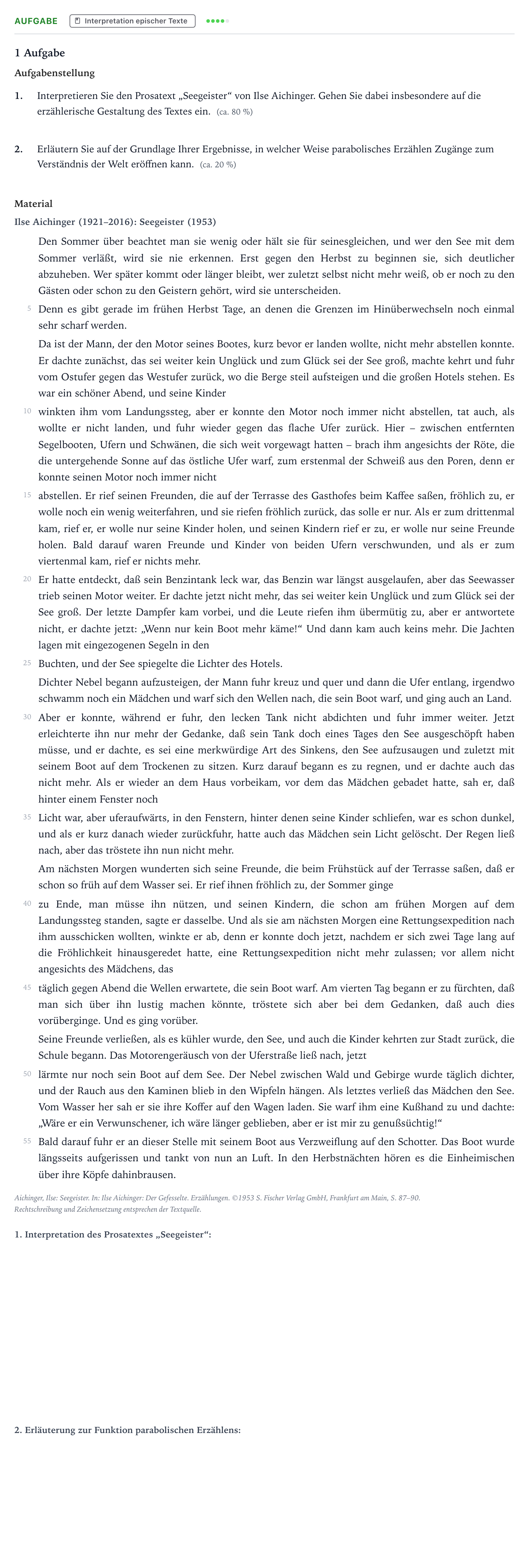 Aufgabenstellung: Aufgabe · Abitur NRW Deutsch LK · Aichinger: Seegeister 2023