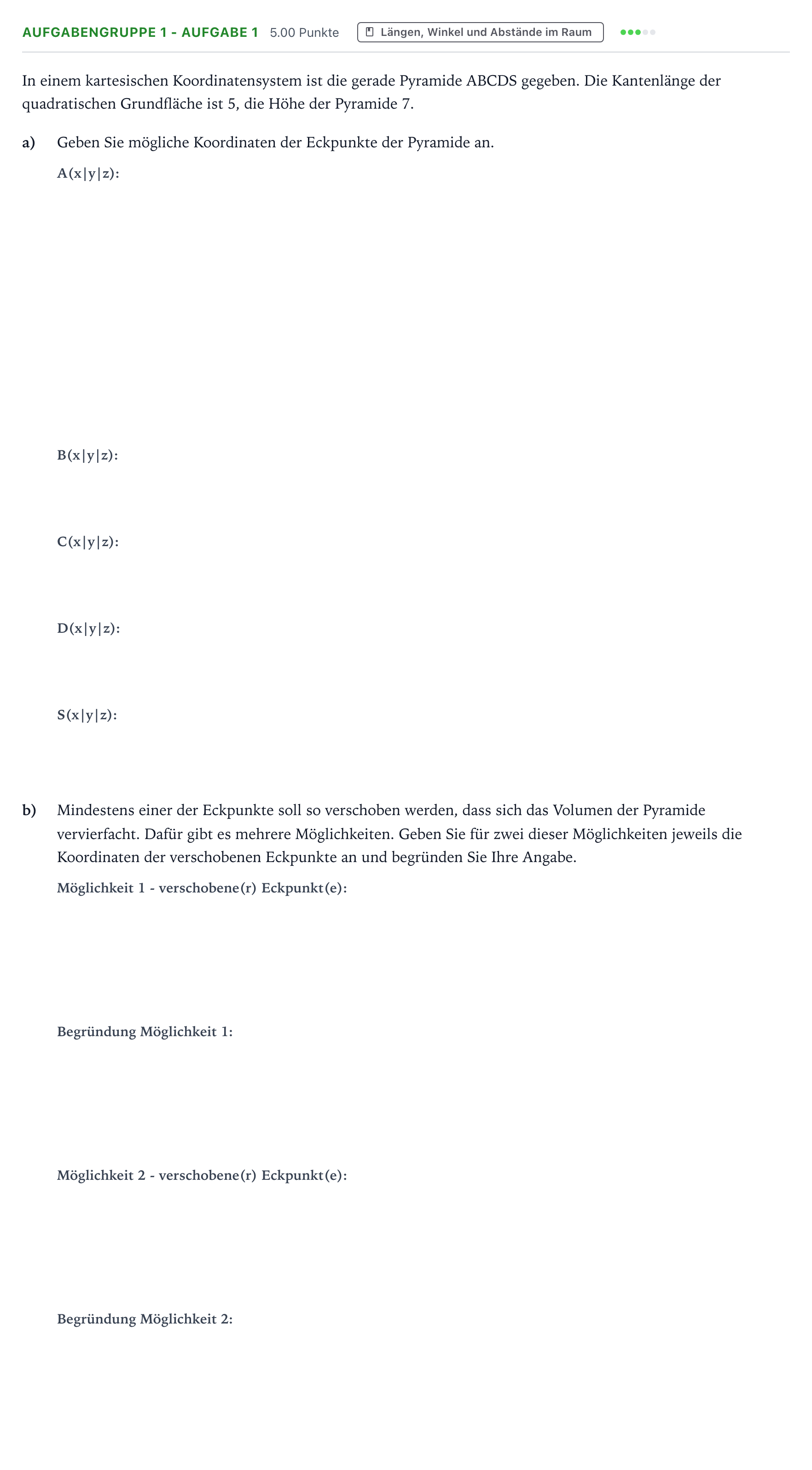 Aufgabenstellung: Aufgabengruppe 1 - Aufgabe 1 · Abitur NRW Mathematik GK · Teil A · Lineare Algebra