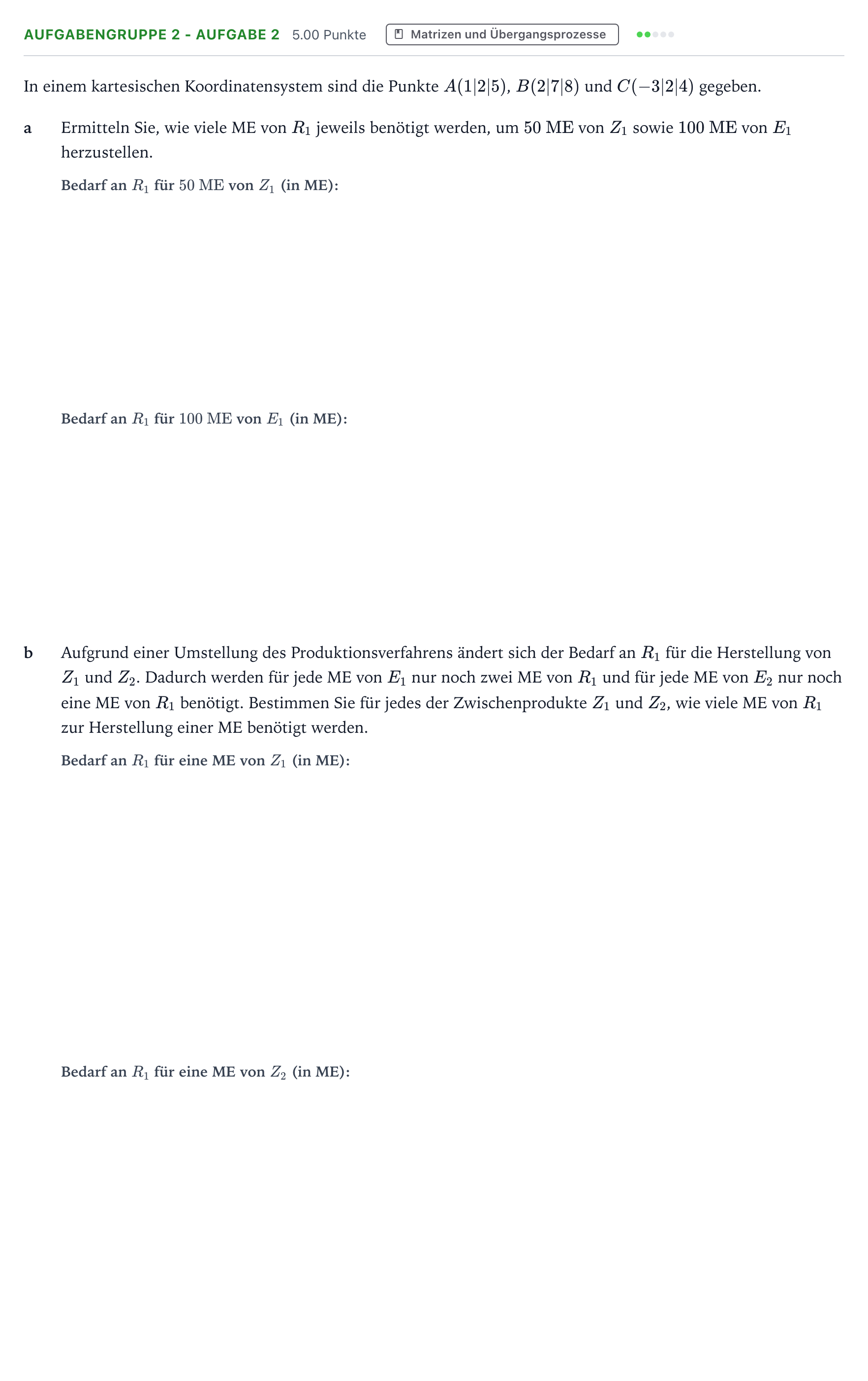 Aufgabenstellung: Aufgabengruppe 2 - Aufgabe 2 · Abitur NRW Mathematik GK · Teil A · Lineare Algebra