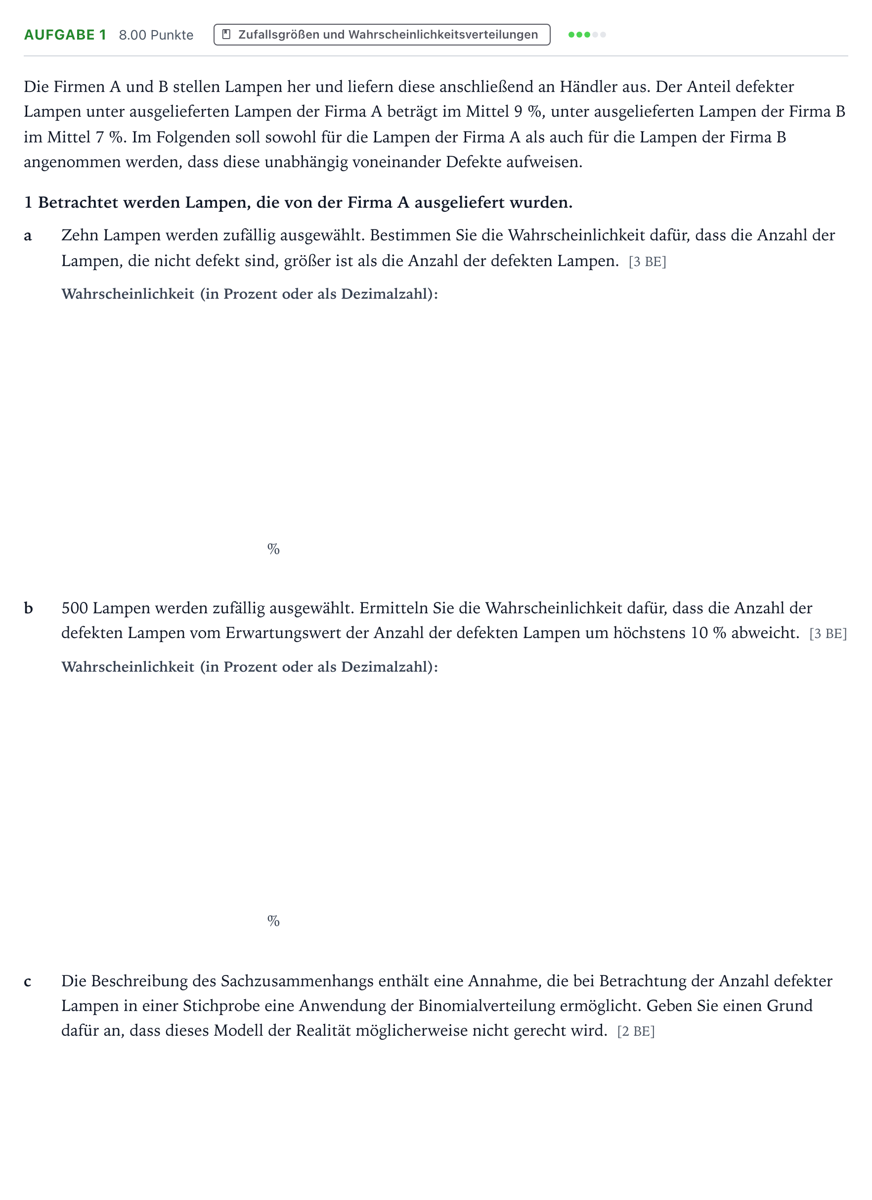 Aufgabenstellung: Aufgabe 1 · Abitur NRW Mathematik LK · Teil B · Stochastik (CAS)