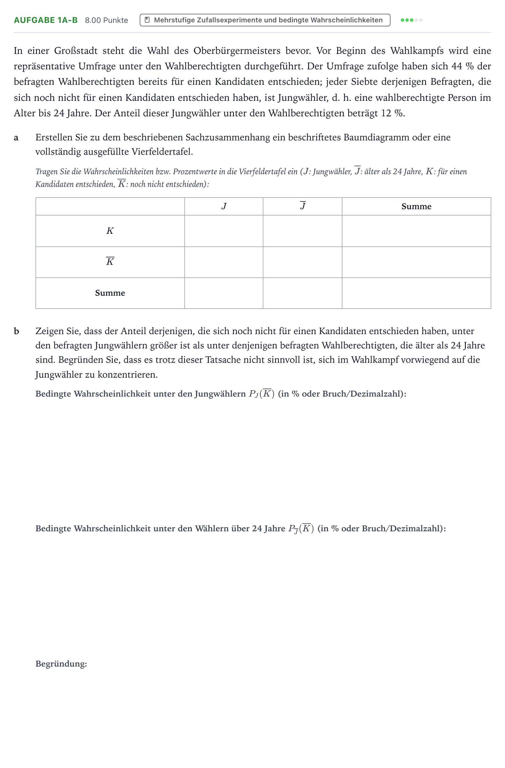 Aufgabenstellung: Aufgabe 1a-b · Abitur NRW Mathematik LK · Teil B · Stochastik (WTR)