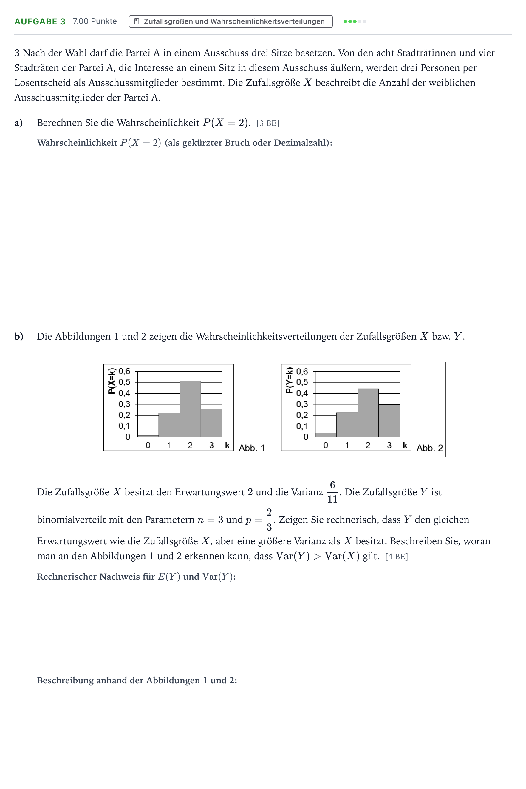 Aufgabenstellung: Aufgabe 3 · Abitur NRW Mathematik LK · Teil B · Stochastik (WTR)