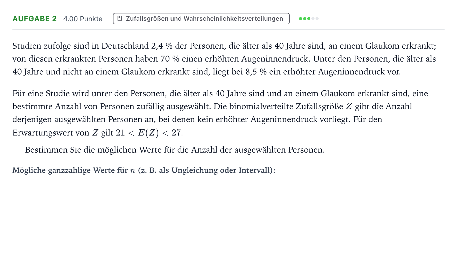 Aufgabenstellung: Aufgabe 2 - Zufallsgrößen und Wahrscheinlichkeitsverteilu… · Abitur NRW Mathematik GK · Teil B · Stochastik (WTR)