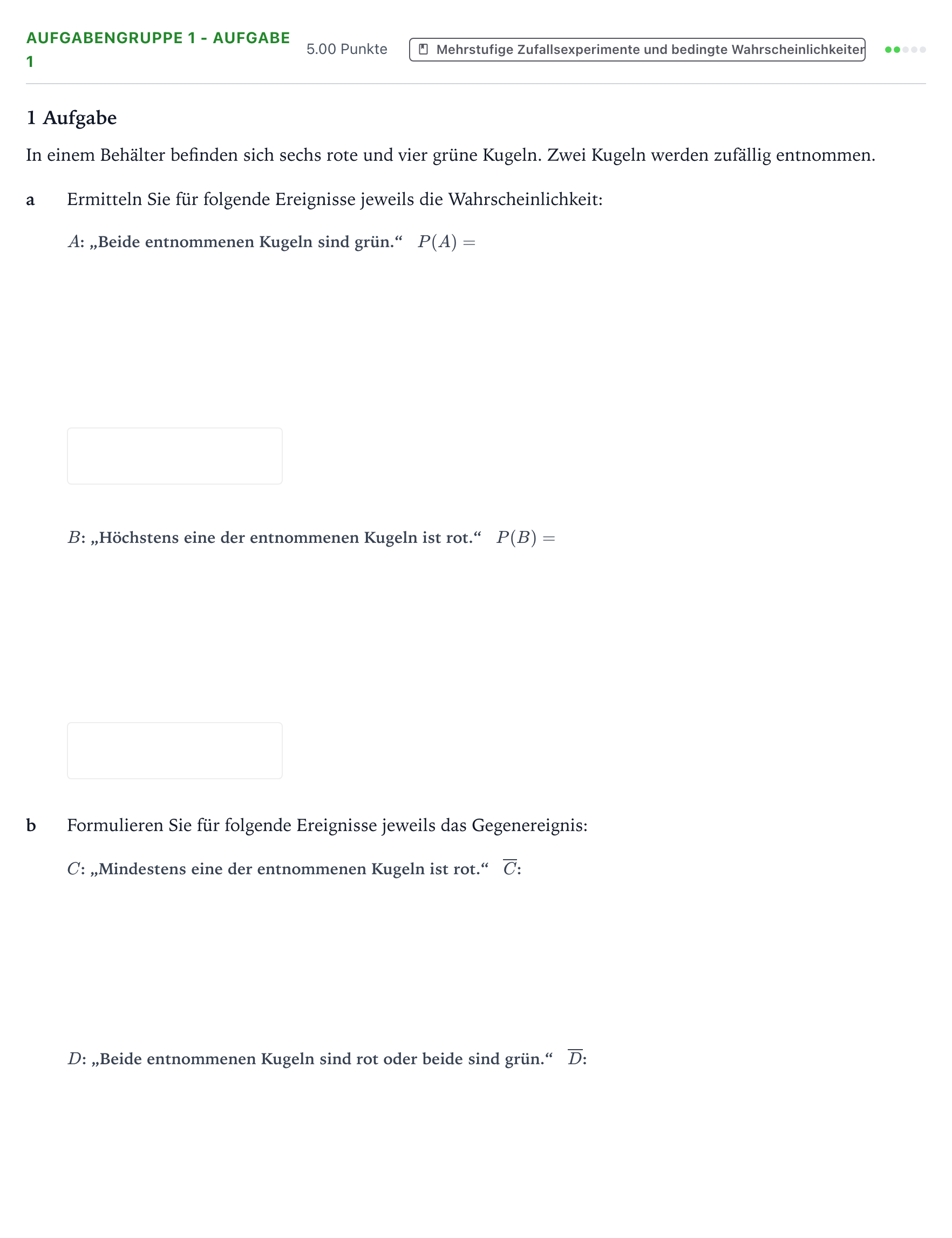 Aufgabenstellung: Aufgabengruppe 1 - Aufgabe 1 · Abitur NRW Mathematik GK · Teil A · Stochastik