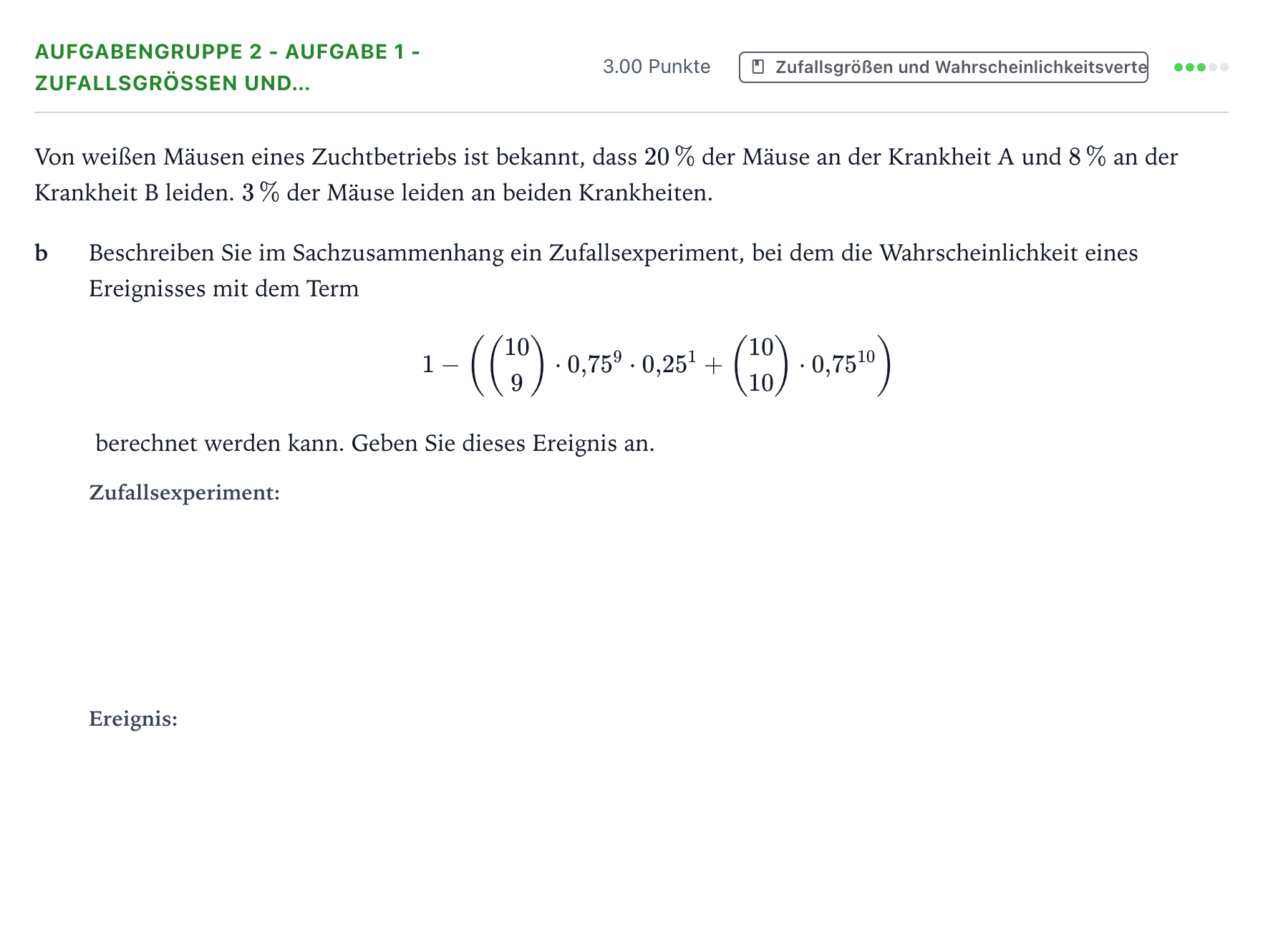 Aufgabenstellung: Aufgabengruppe 2 - Aufgabe 1 - Zufallsgrößen und… · Abitur NRW Mathematik GK · Teil A · Stochastik