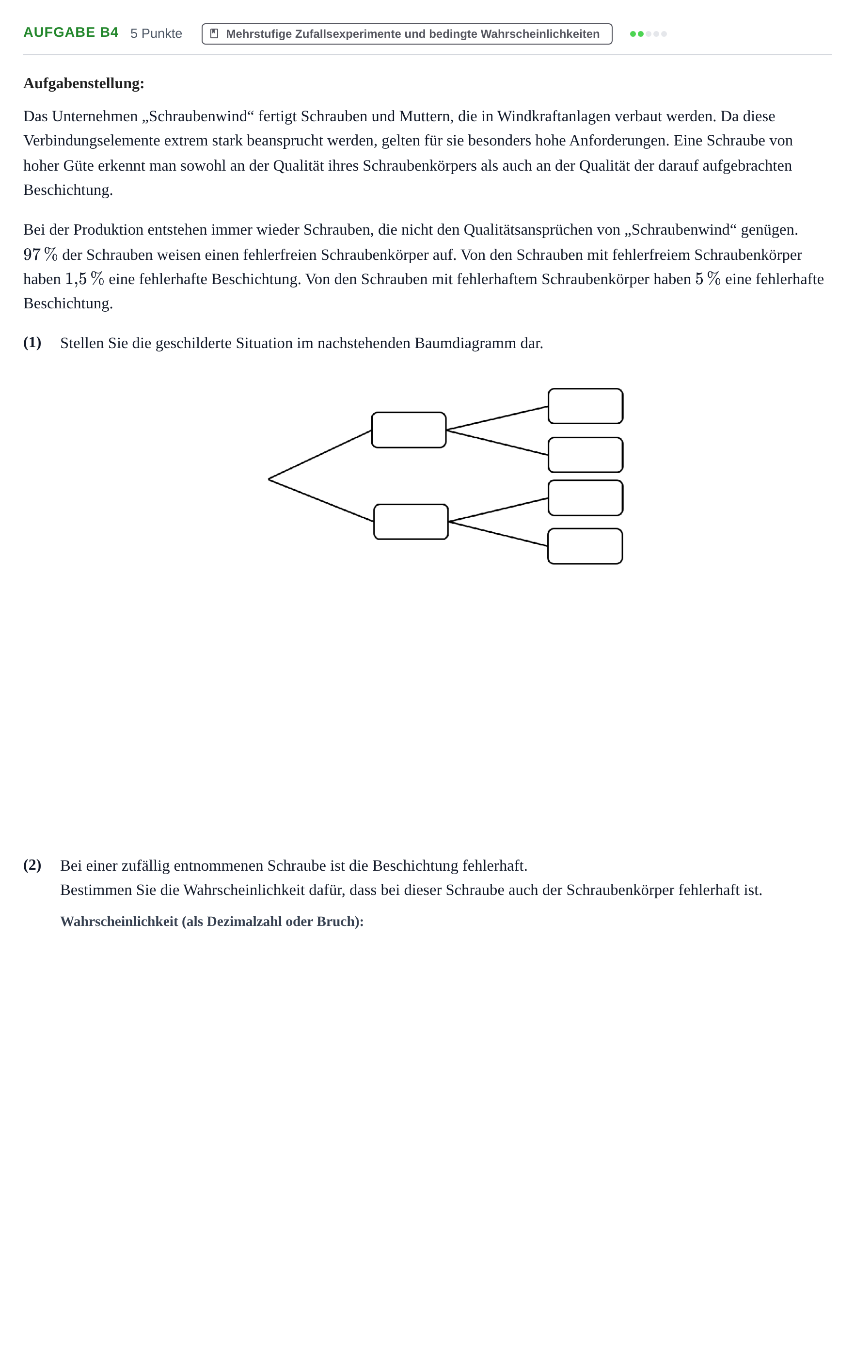 Aufgabenstellung: Aufgabe B4 - Mehrstufige Zufallsexperimente · Abitur NRW Mathematik LK · Haupttermin · GTR 2022