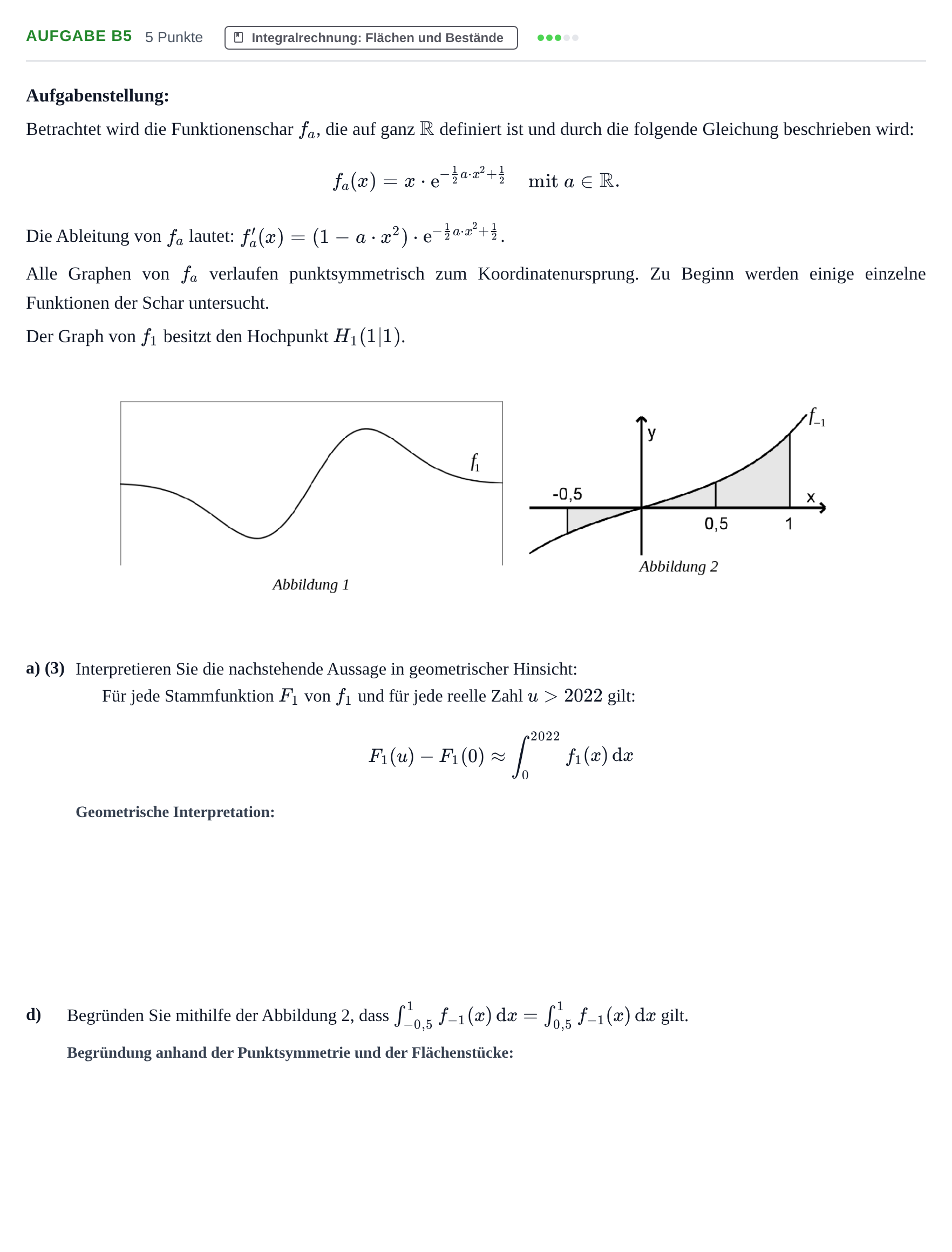 Aufgabenstellung: Aufgabe B5 - Integralrechnung · Abitur NRW Mathematik LK · Haupttermin · GTR 2022