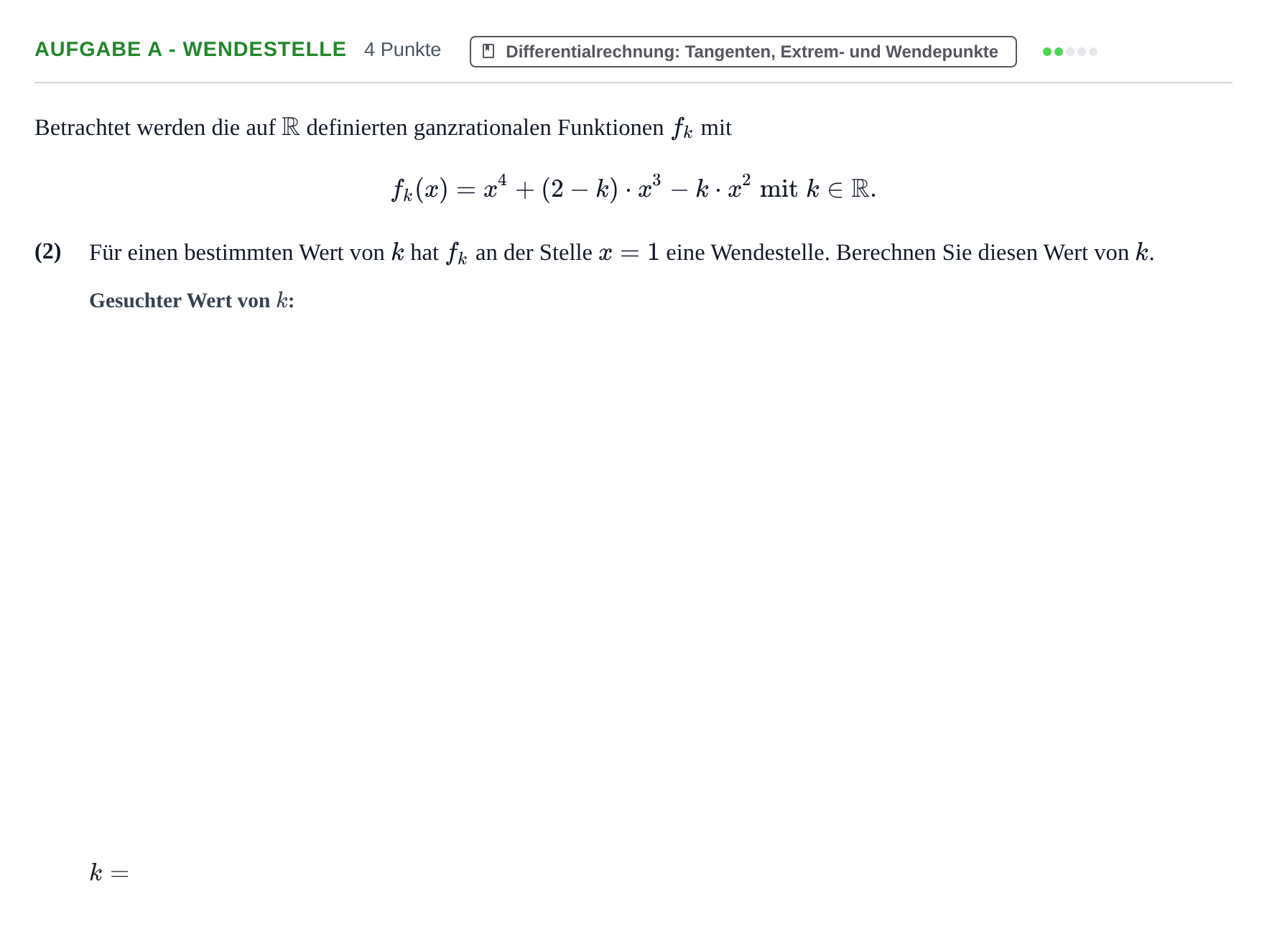 Aufgabenstellung: Aufgabe a - Wendestelle · Abitur NRW Mathematik LK · Haupttermin · GTR 2022