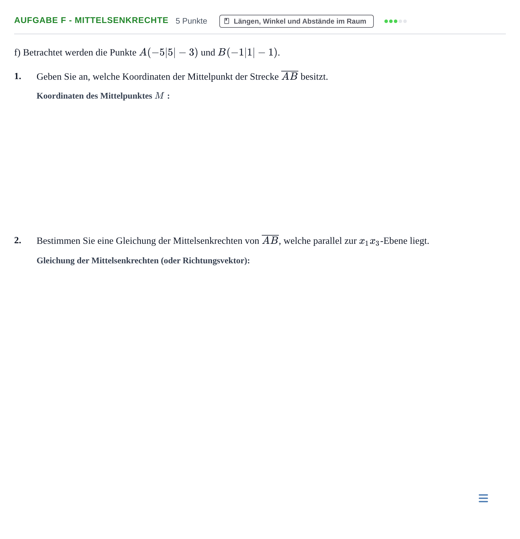 Aufgabenstellung: Aufgabe f - Mittelsenkrechte · Abitur NRW Mathematik LK · Haupttermin · GTR 2022