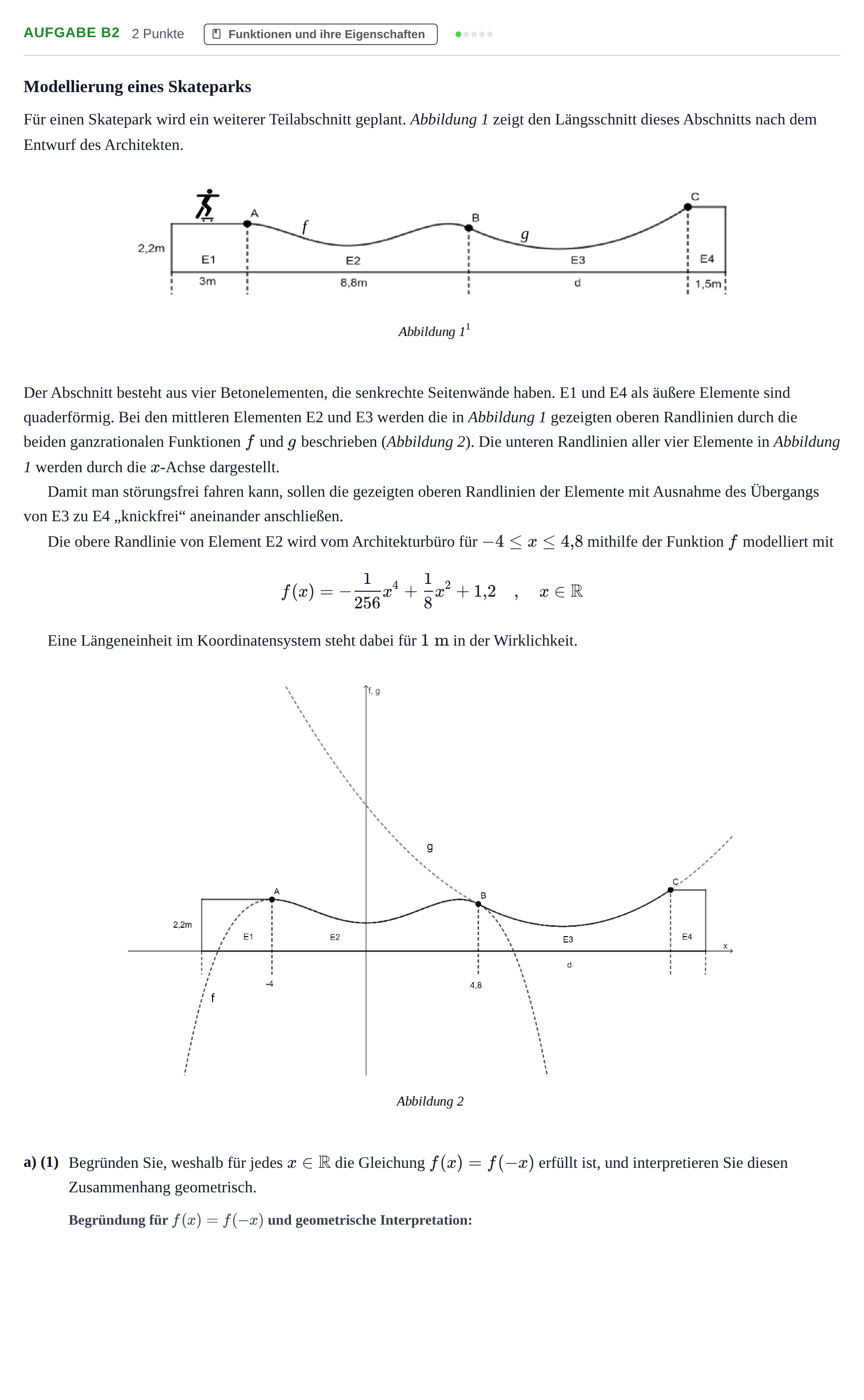 Aufgabenstellung: Aufgabe B2 - Funktionen und ihre Eigenschaften · Abitur NRW Mathematik LK · Haupttermin · GTR · Weiterbildungsk 2022