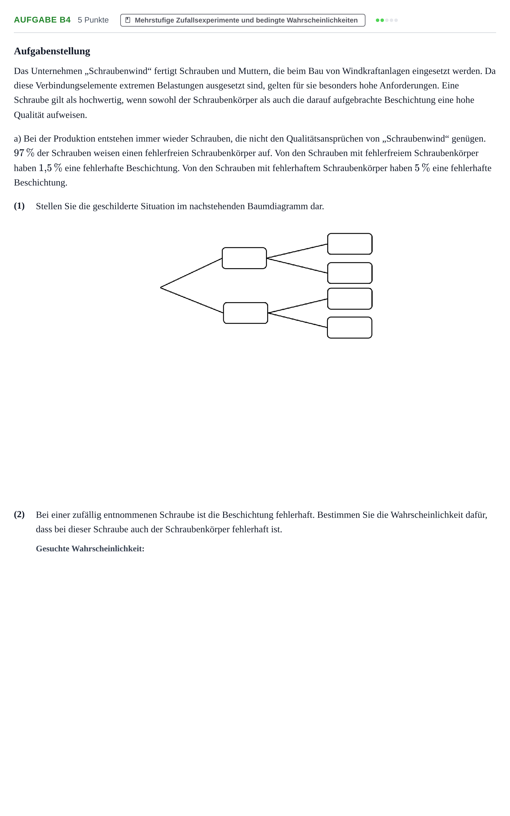 Aufgabenstellung: Aufgabe B4 - Mehrstufige Zufallsexperimente und b… · Abitur NRW Mathematik LK · Haupttermin · GTR · Weiterbildungsk 2022