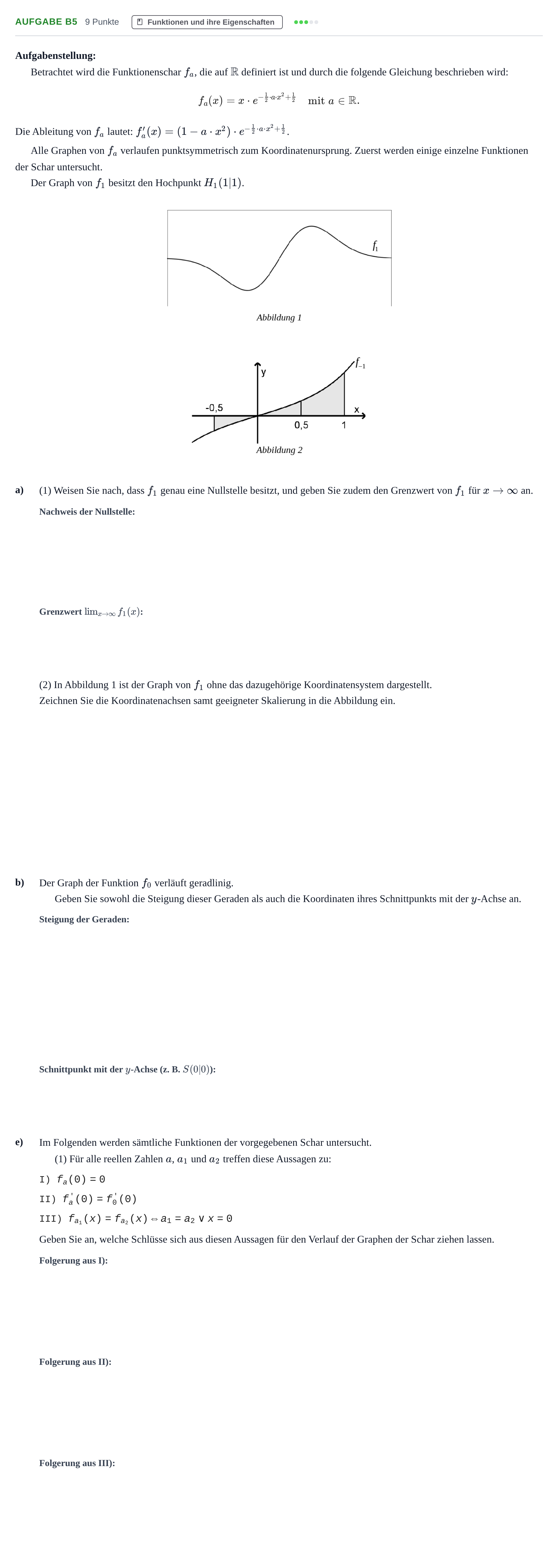 Aufgabenstellung: Aufgabe B5 - Funktionen und ihre Eigenschaften · Abitur NRW Mathematik LK · Haupttermin · GTR · Weiterbildungsk 2022