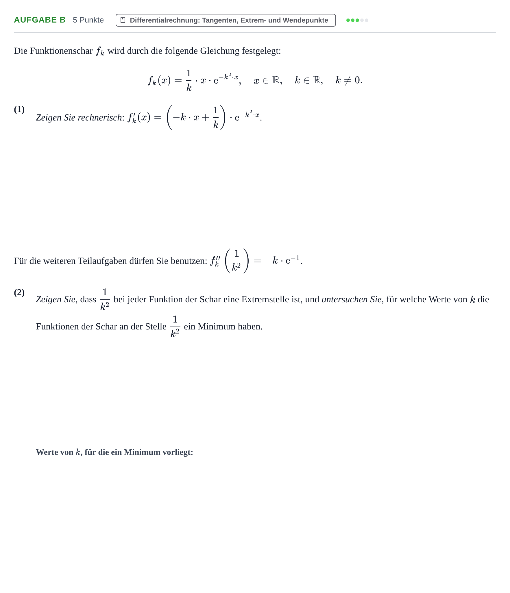 Aufgabenstellung: Aufgabe b · Abitur NRW Mathematik LK · Haupttermin · GTR · Weiterbildungsk 2022