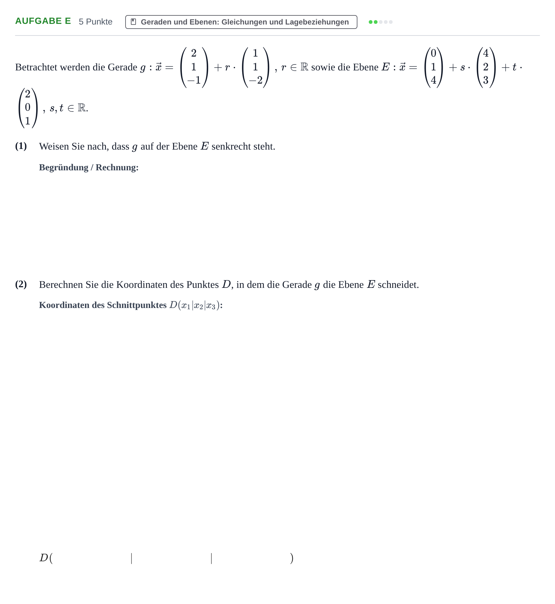 Aufgabenstellung: Aufgabe e · Abitur NRW Mathematik LK · Haupttermin · GTR · Weiterbildungsk 2022