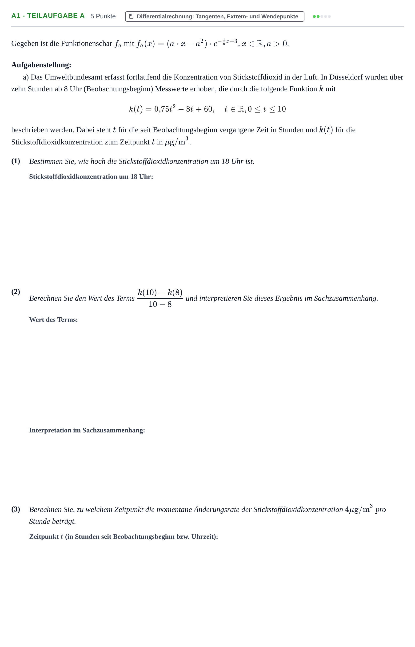 Aufgabenstellung: Aufgabe A1 - Teilaufgabe a · Abitur NRW Mathematik LK · Nachtermin · CAS 2022