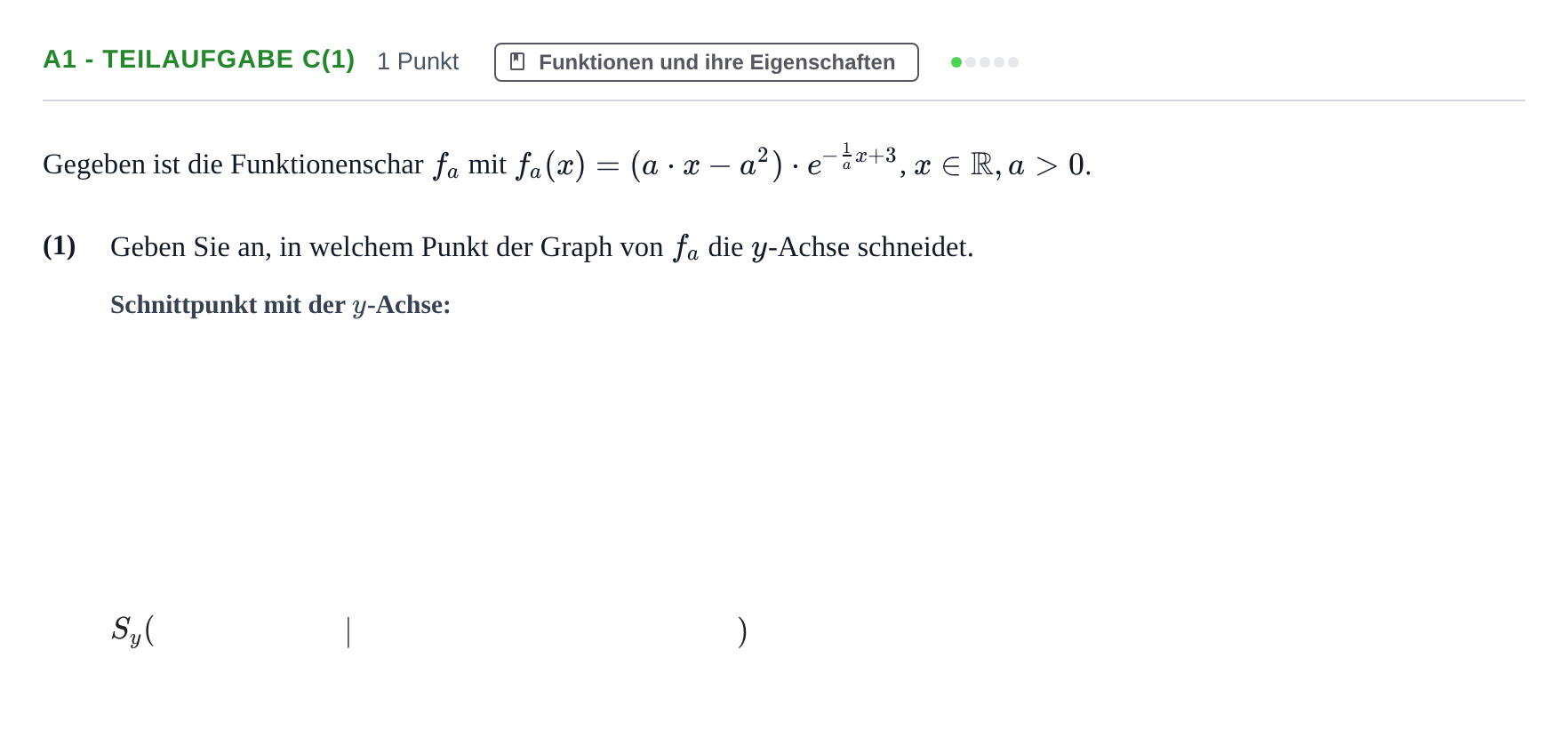 Aufgabenstellung: Aufgabe A1 - Teilaufgabe c(1) · Abitur NRW Mathematik LK · Nachtermin · CAS 2022