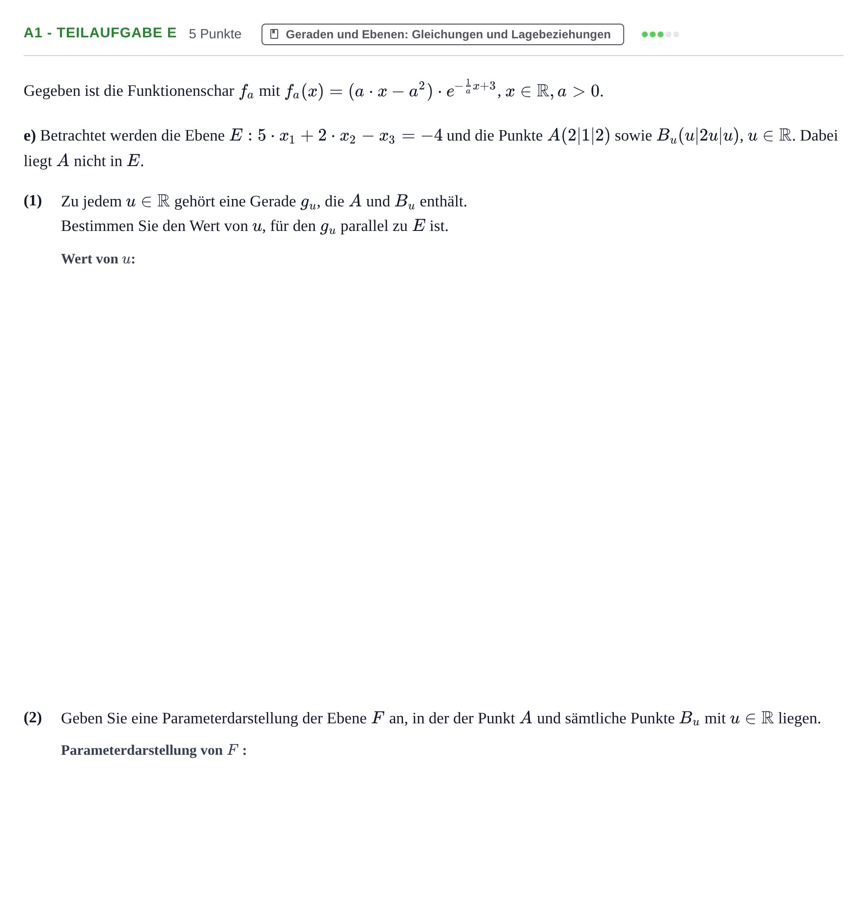 Aufgabenstellung: Aufgabe A1 - Teilaufgabe e · Abitur NRW Mathematik LK · Nachtermin · CAS 2022