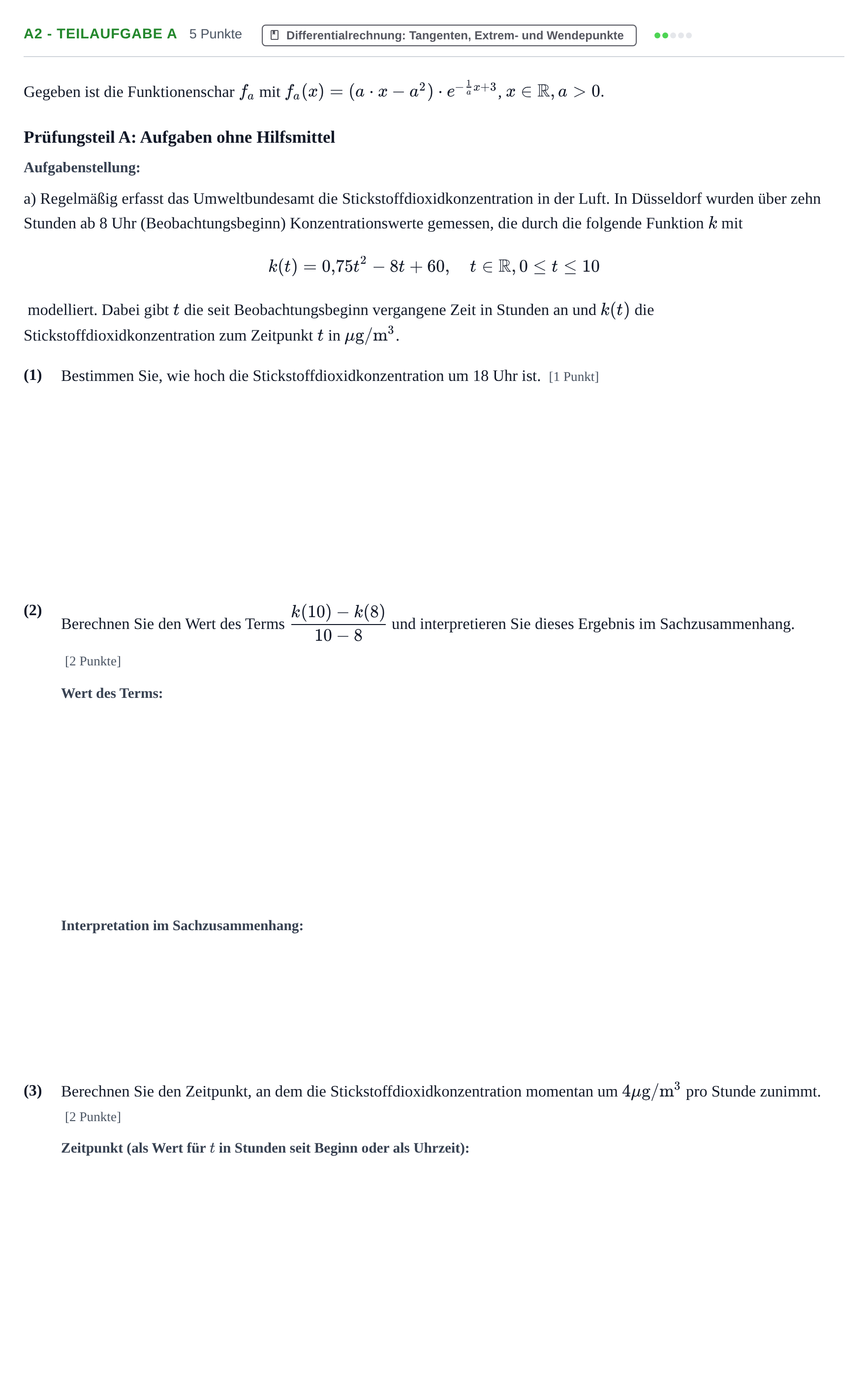 Aufgabenstellung: Aufgabe A2 - Teilaufgabe a · Abitur NRW Mathematik LK · Nachtermin · CAS 2022