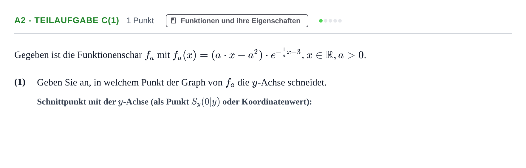 Aufgabenstellung: Aufgabe A2 - Teilaufgabe c(1) · Abitur NRW Mathematik LK · Nachtermin · CAS 2022