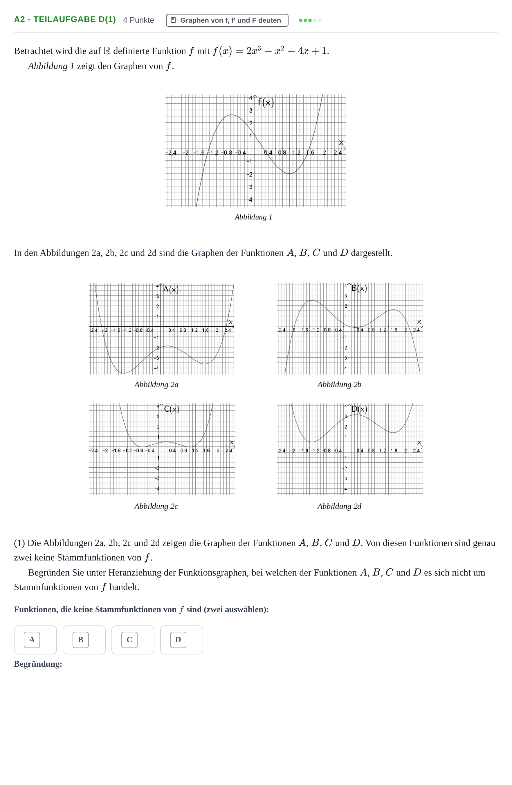 Aufgabenstellung: Aufgabe A2 - Teilaufgabe d(1) · Abitur NRW Mathematik LK · Nachtermin · CAS 2022