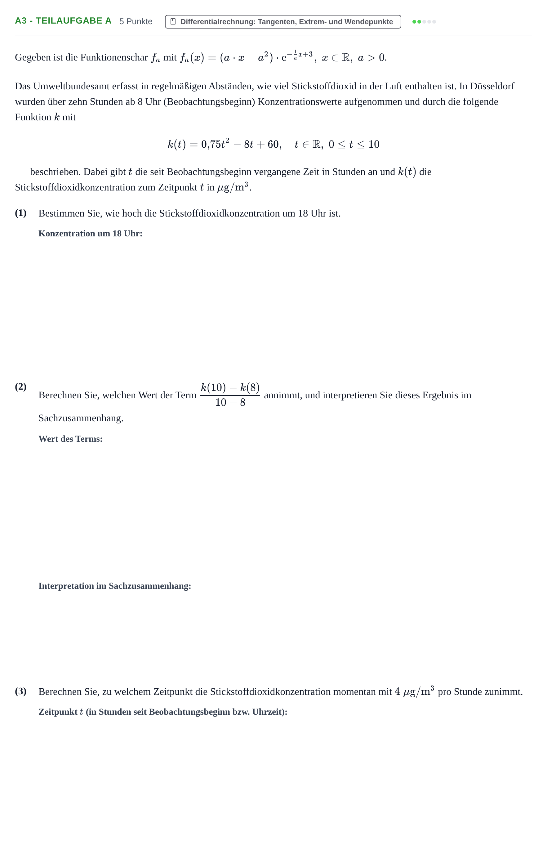 Aufgabenstellung: Aufgabe A3 - Teilaufgabe a · Abitur NRW Mathematik LK · Nachtermin · CAS 2022