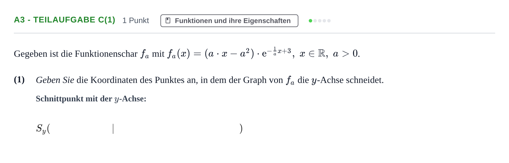 Aufgabenstellung: Aufgabe A3 - Teilaufgabe c(1) · Abitur NRW Mathematik LK · Nachtermin · CAS 2022
