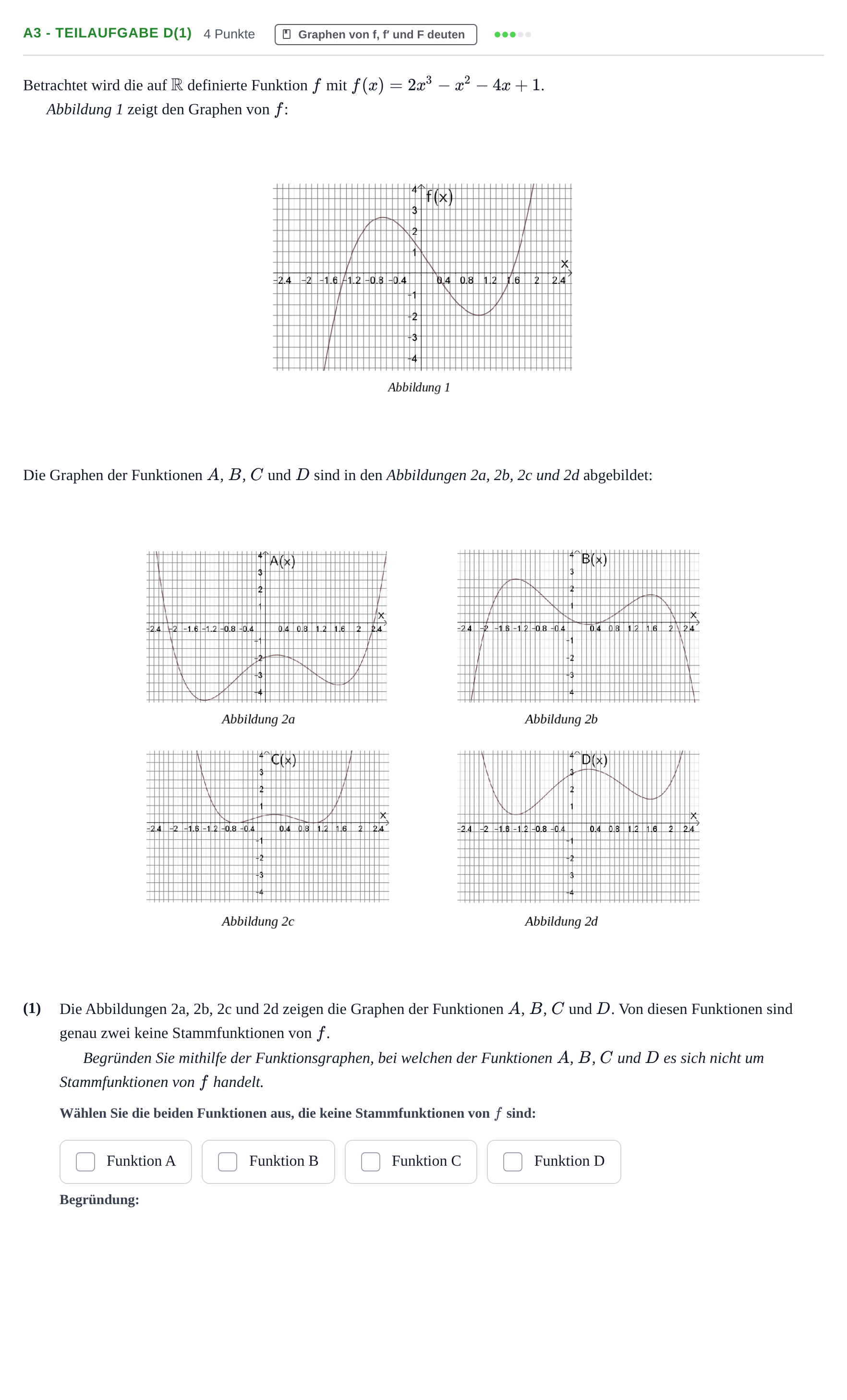 Aufgabenstellung: Aufgabe A3 - Teilaufgabe d(1) · Abitur NRW Mathematik LK · Nachtermin · CAS 2022