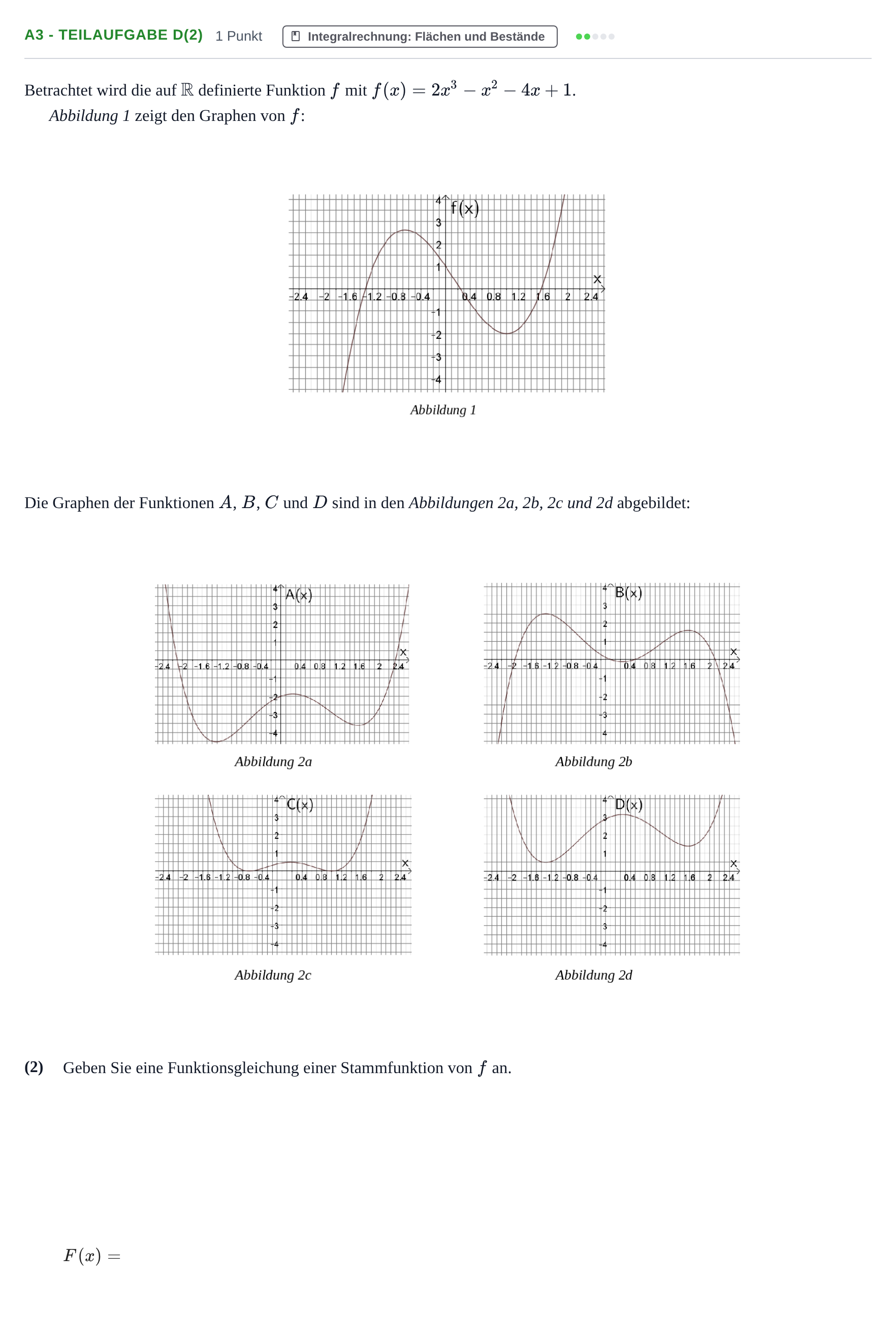 Aufgabenstellung: Aufgabe A3 - Teilaufgabe d(2) · Abitur NRW Mathematik LK · Nachtermin · CAS 2022