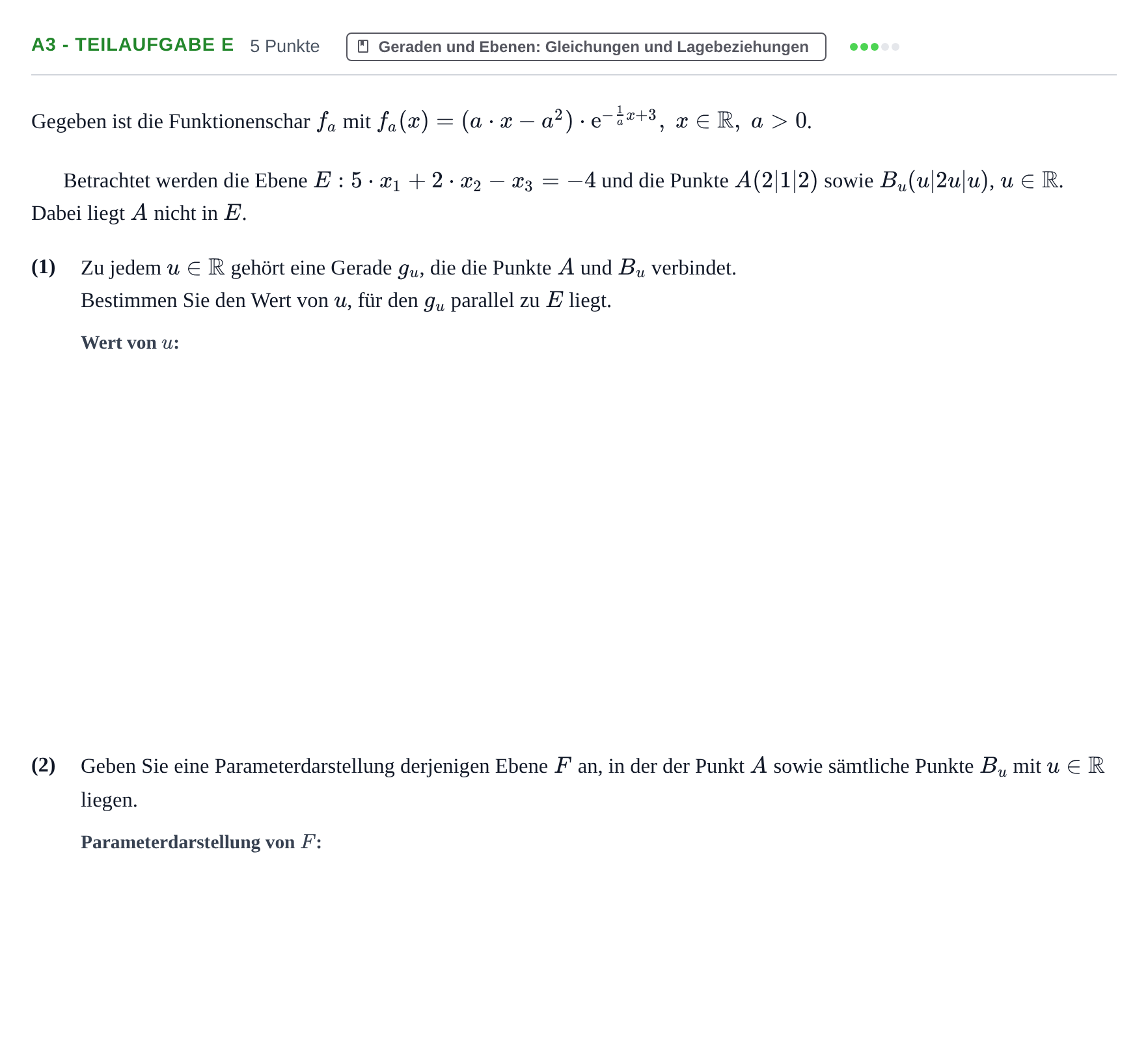 Aufgabenstellung: Aufgabe A3 - Teilaufgabe e · Abitur NRW Mathematik LK · Nachtermin · CAS 2022