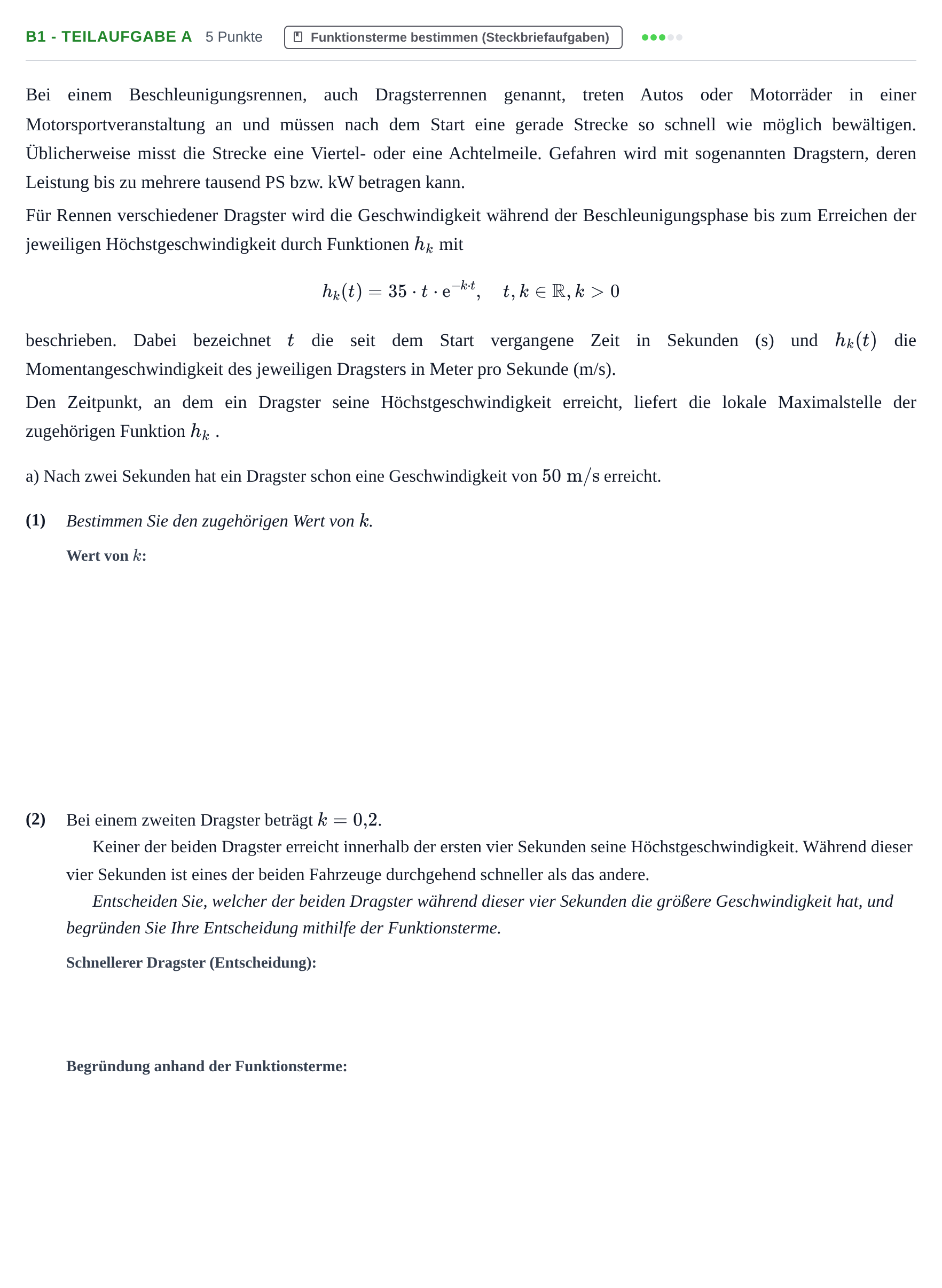 Aufgabenstellung: Aufgabe B1 - Teilaufgabe a · Abitur NRW Mathematik LK · Nachtermin · CAS 2022