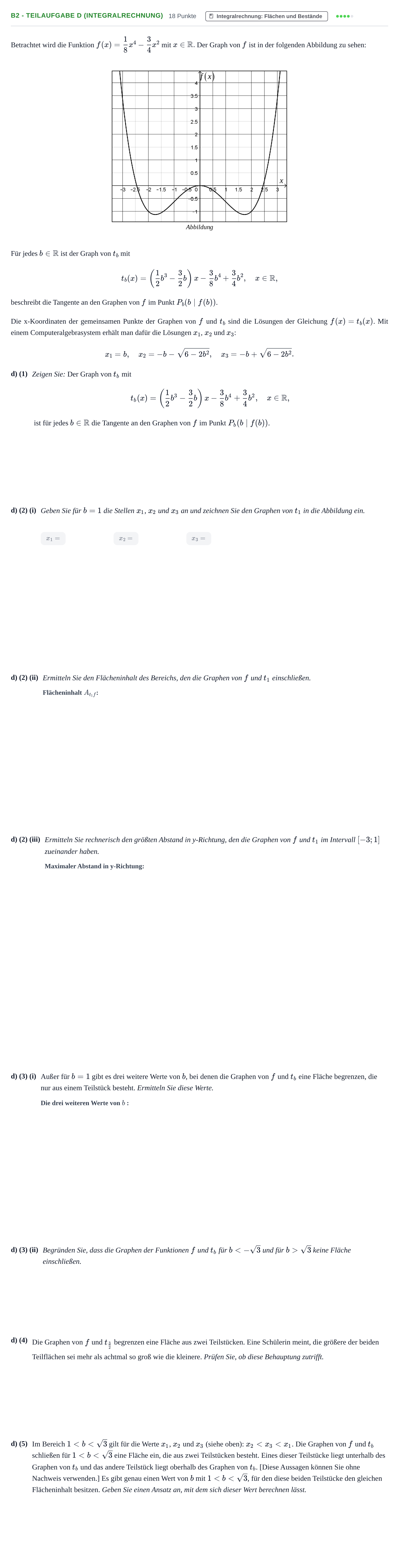 Aufgabenstellung: Aufgabe B2 - Teilaufgabe d (Integralrechnung) · Abitur NRW Mathematik LK · Nachtermin · CAS 2022