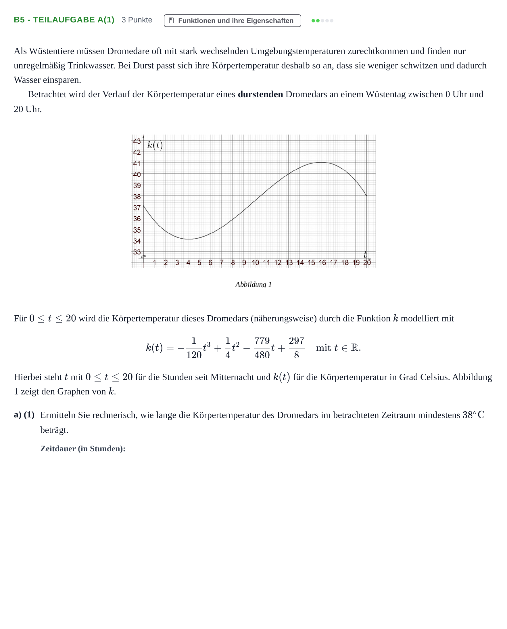 Aufgabenstellung: Aufgabe B5 - Teilaufgabe a(1) · Abitur NRW Mathematik LK · Nachtermin · CAS 2022