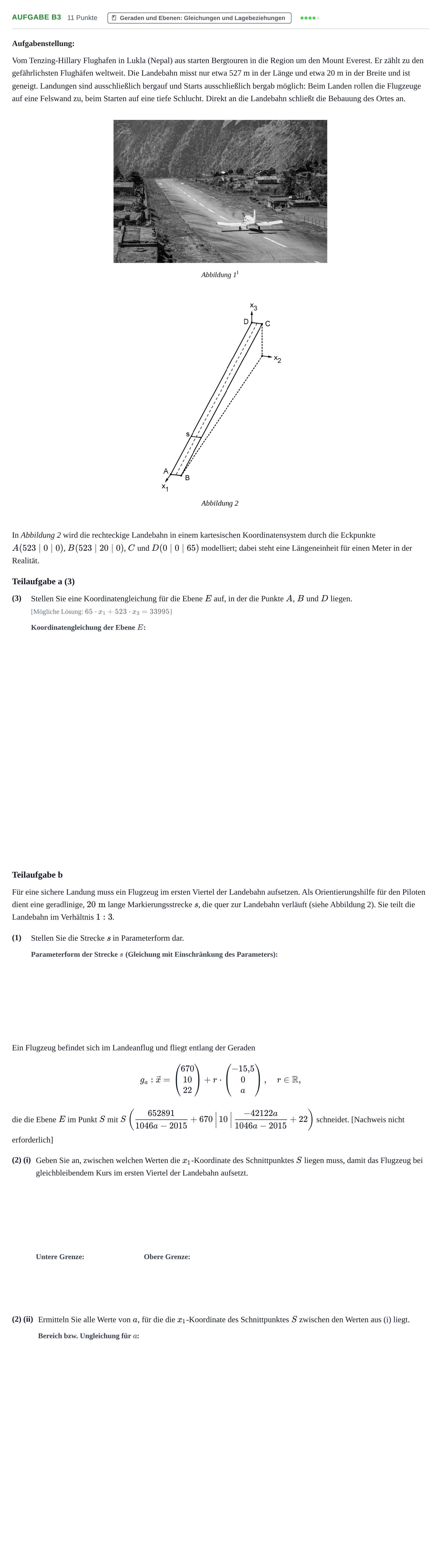 Aufgabenstellung: Aufgabe B3 - Geraden und Ebenen · Abitur NRW Mathematik LK · Nachtermin · CAS · Weiterbildungsko 2022