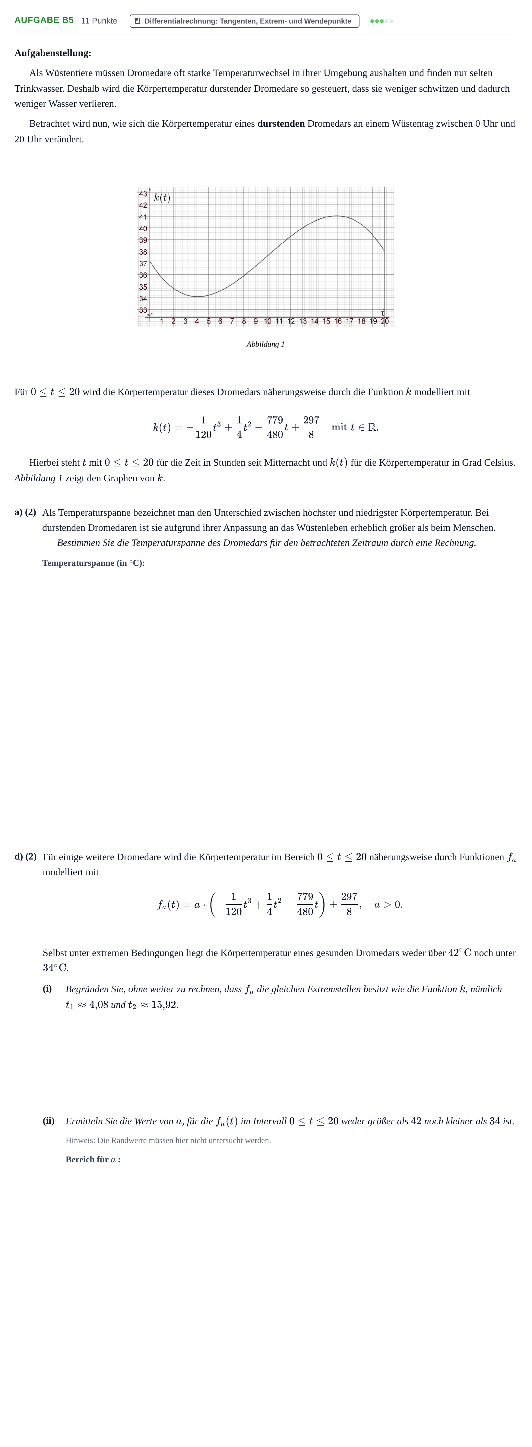Aufgabenstellung: Aufgabe B5 - Differentialrechnung · Abitur NRW Mathematik LK · Nachtermin · CAS · Weiterbildungsko 2022
