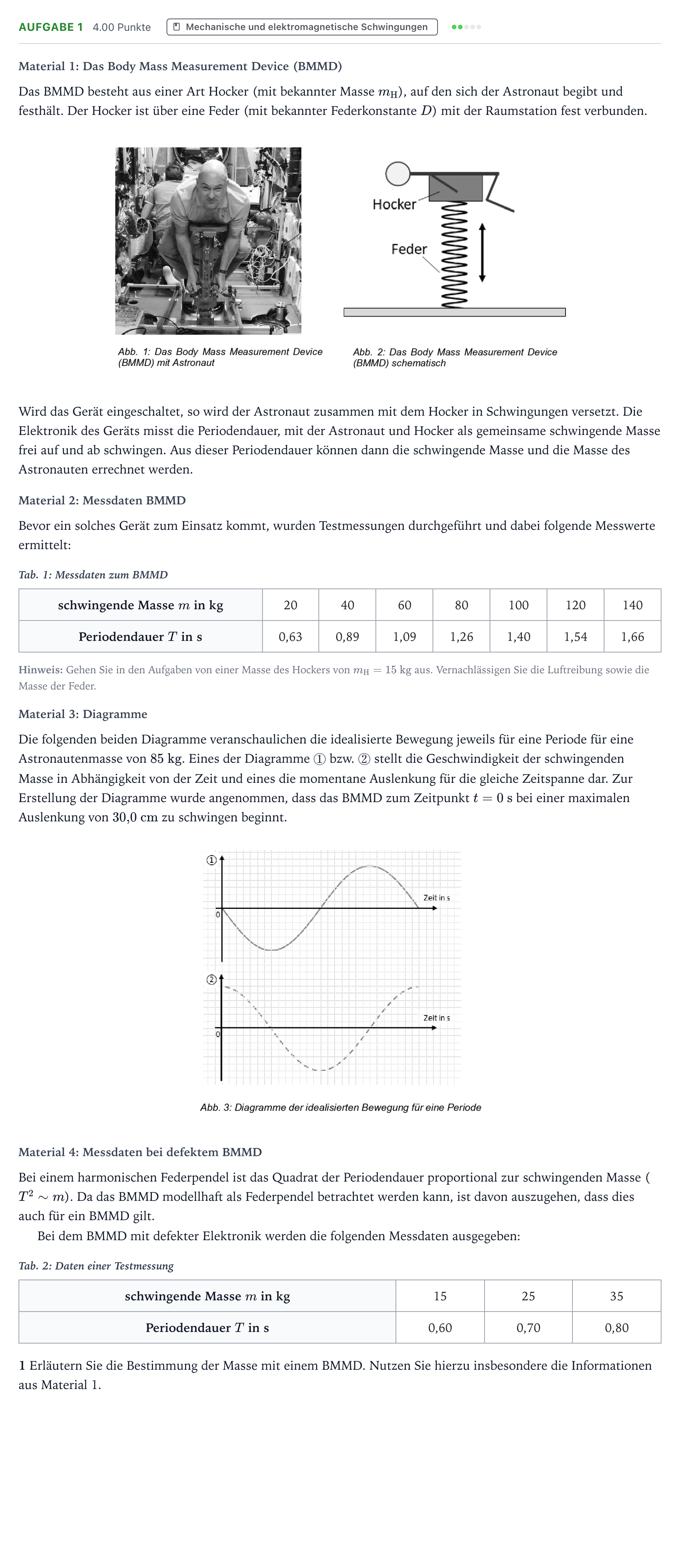 Aufgabenstellung: Aufgabe 1 · Abitur NRW Physik GK · Massenbestimmung 2025