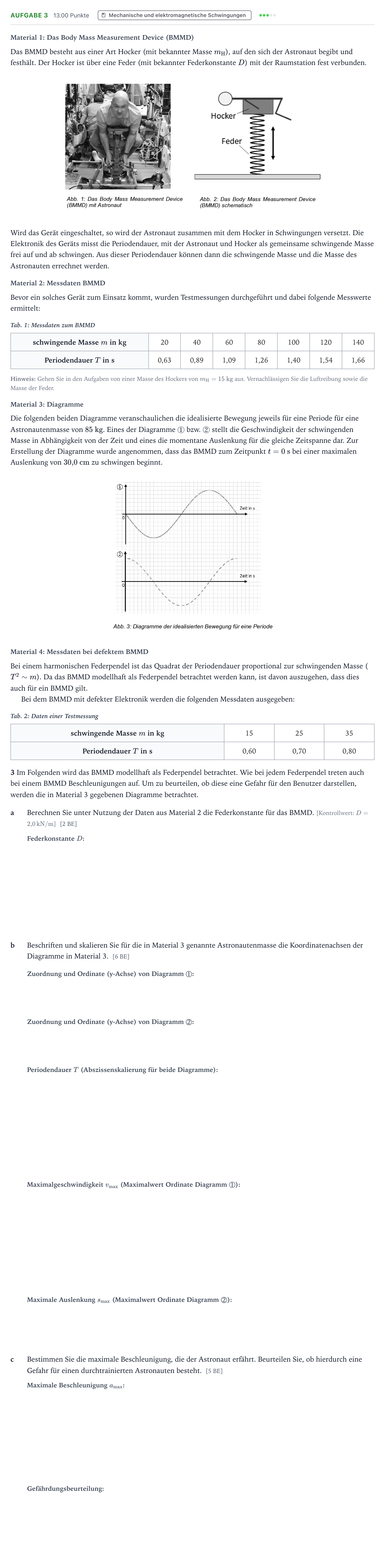 Aufgabenstellung: Aufgabe 3 · Abitur NRW Physik GK · Massenbestimmung 2025