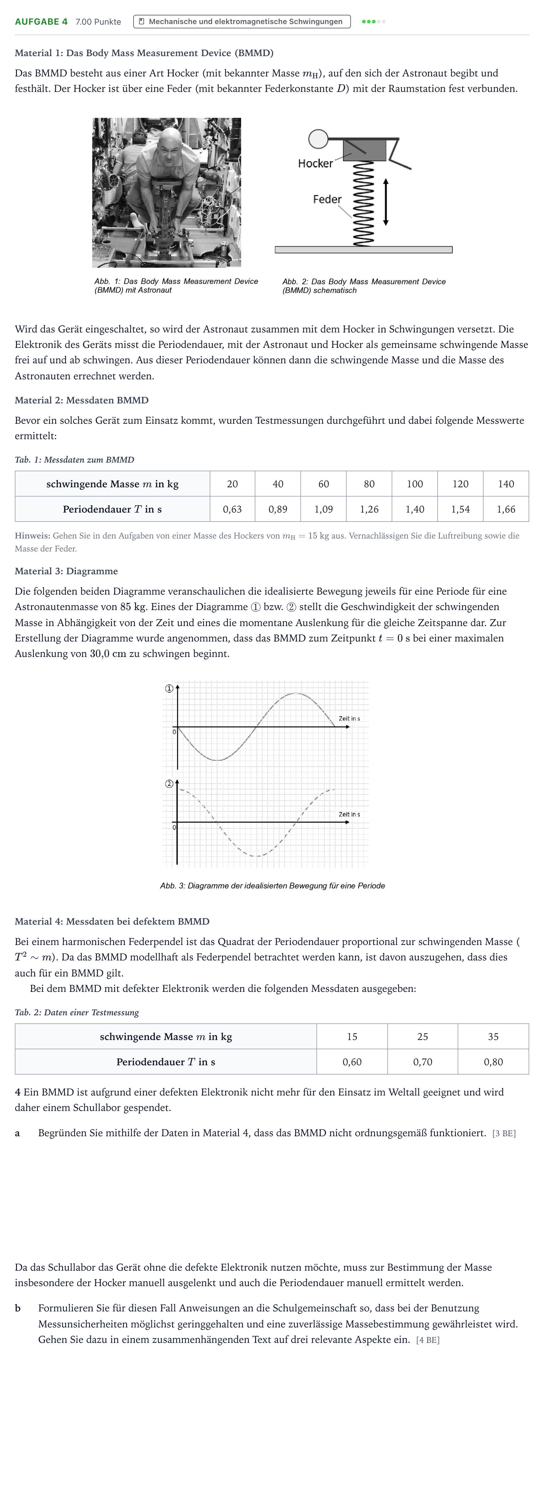 Aufgabenstellung: Aufgabe 4 · Abitur NRW Physik GK · Massenbestimmung 2025