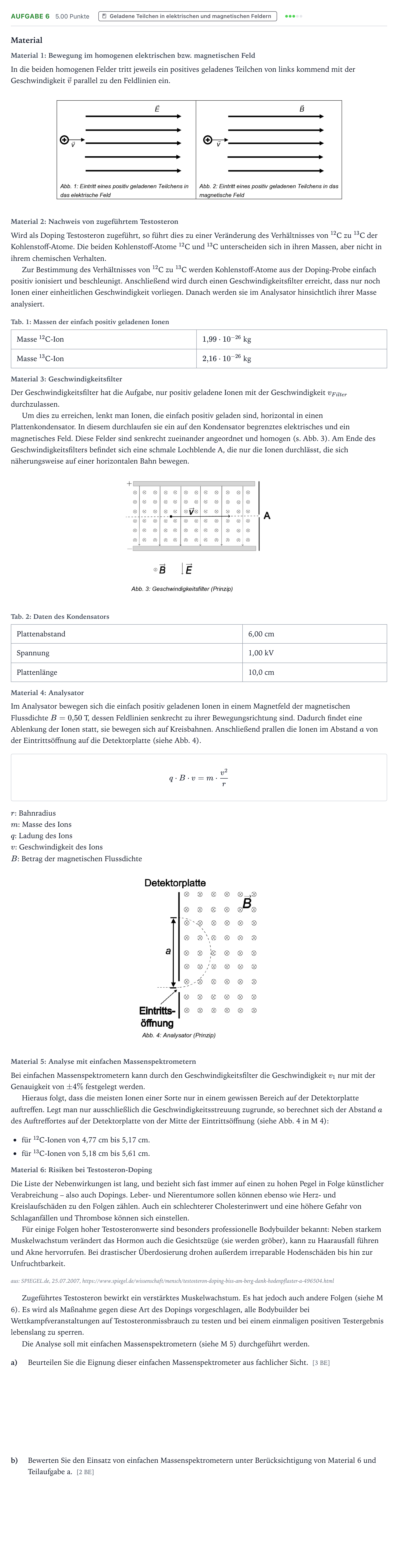 Aufgabenstellung: Aufgabe 6 · Abitur NRW Physik GK · Massenspektrometrie 2025