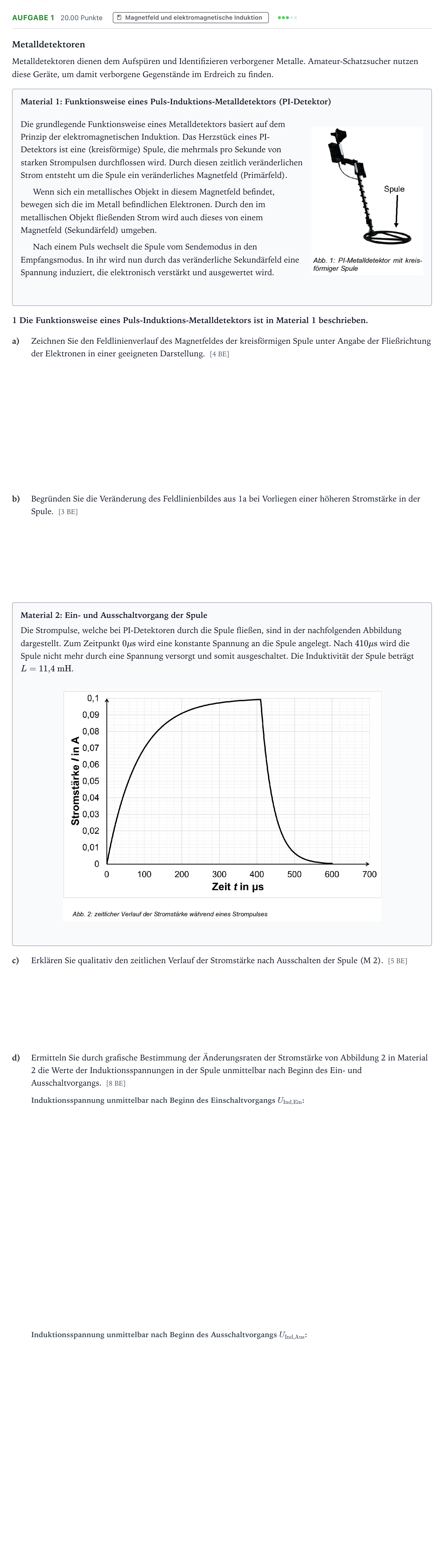 Aufgabenstellung: Aufgabe 1 · Abitur NRW Physik LK · Metalldetektoren 2026