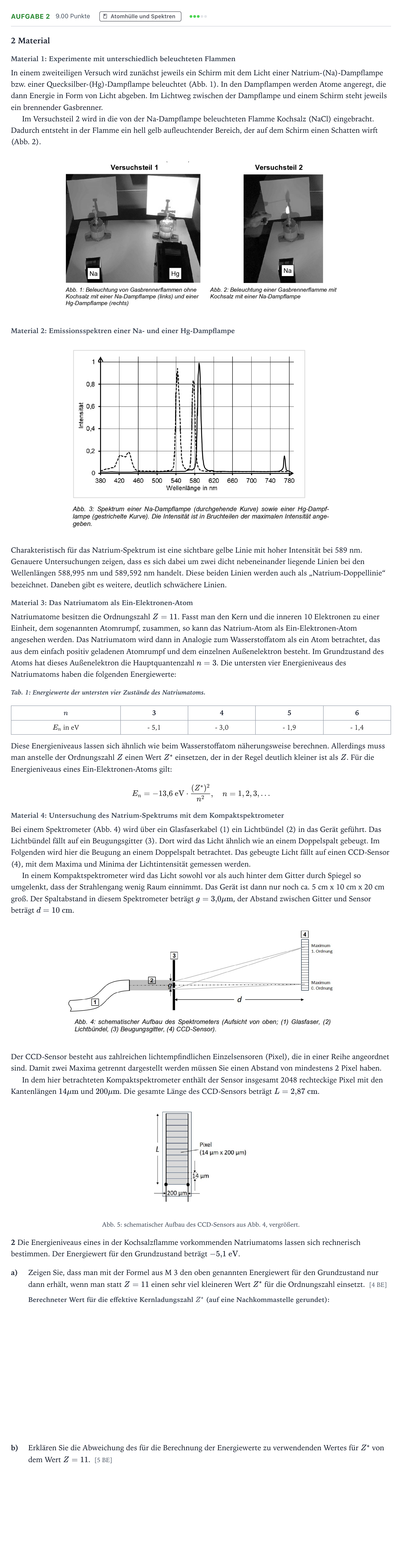 Aufgabenstellung: Aufgabe 2 · Abitur NRW Physik LK · Natriumspektrum 2025