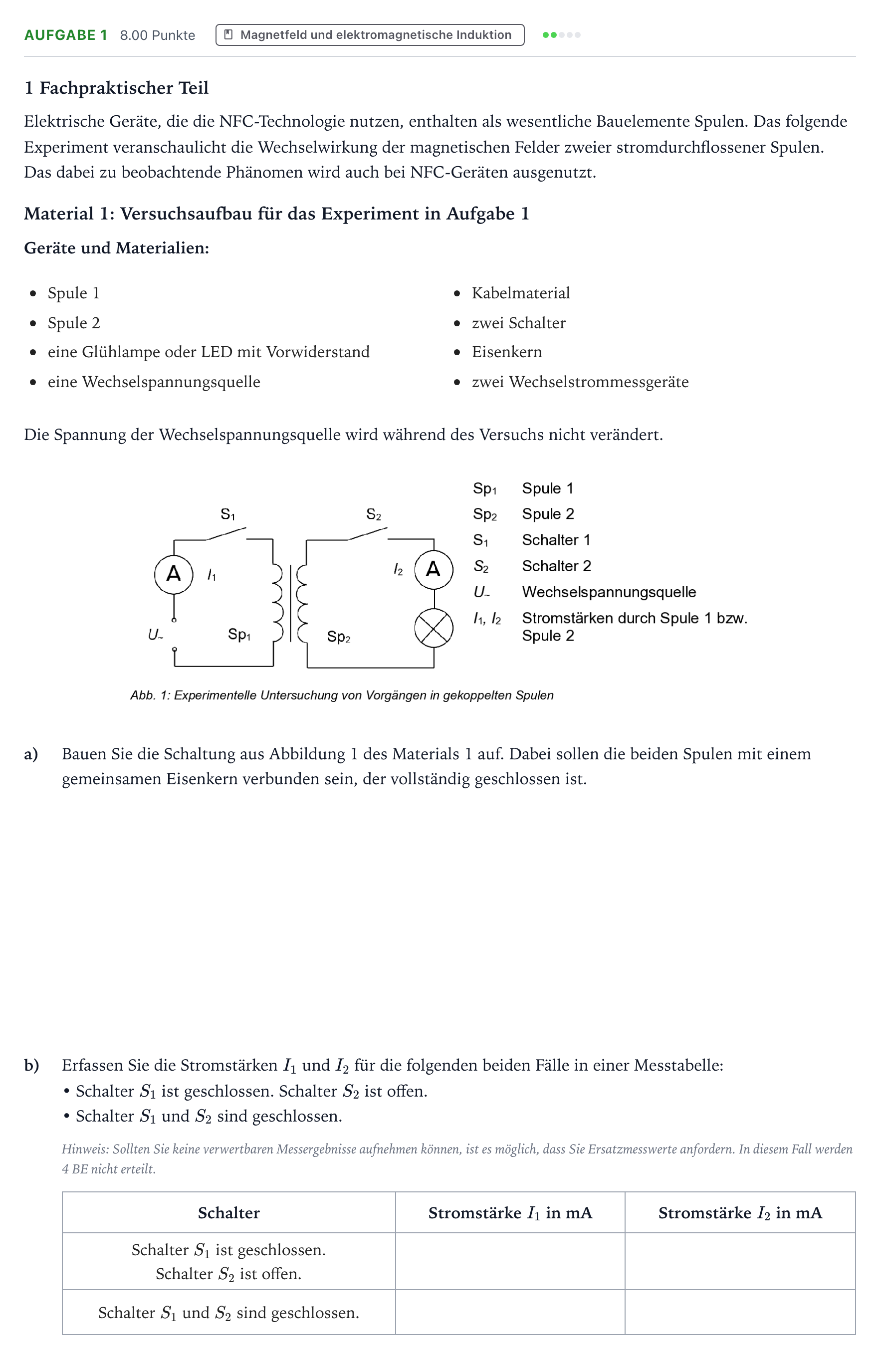 Aufgabenstellung: Aufgabe 1 · Abitur NRW Physik LK · NFC-Technologie 2025