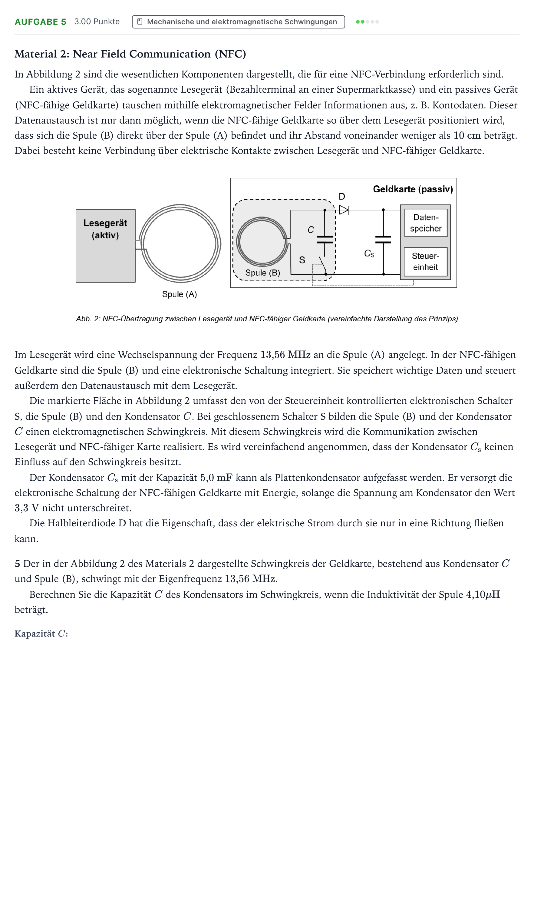 Aufgabenstellung: Aufgabe 5 · Abitur NRW Physik LK · NFC-Technologie 2025