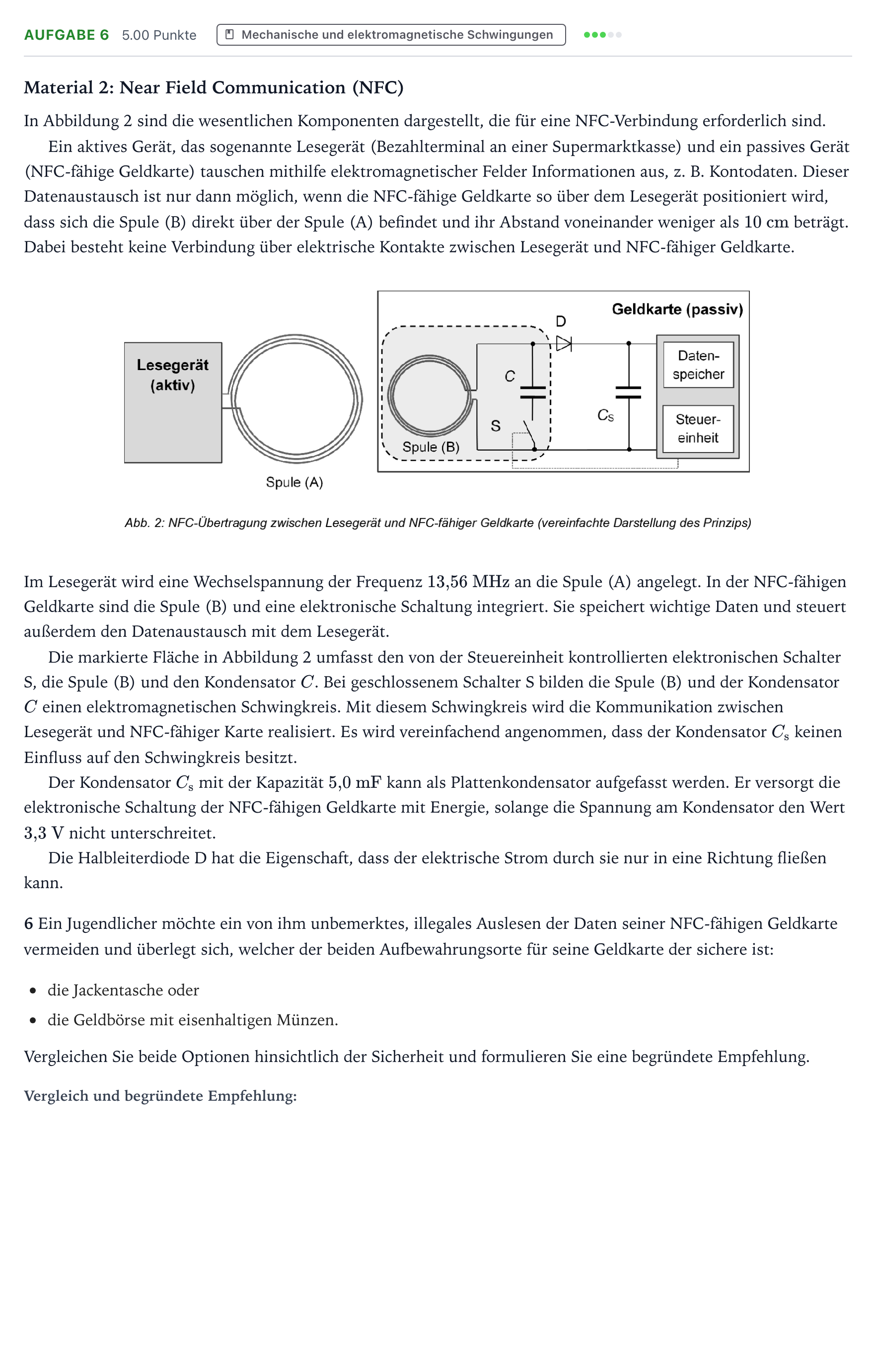 Aufgabenstellung: Aufgabe 6 · Abitur NRW Physik LK · NFC-Technologie 2025
