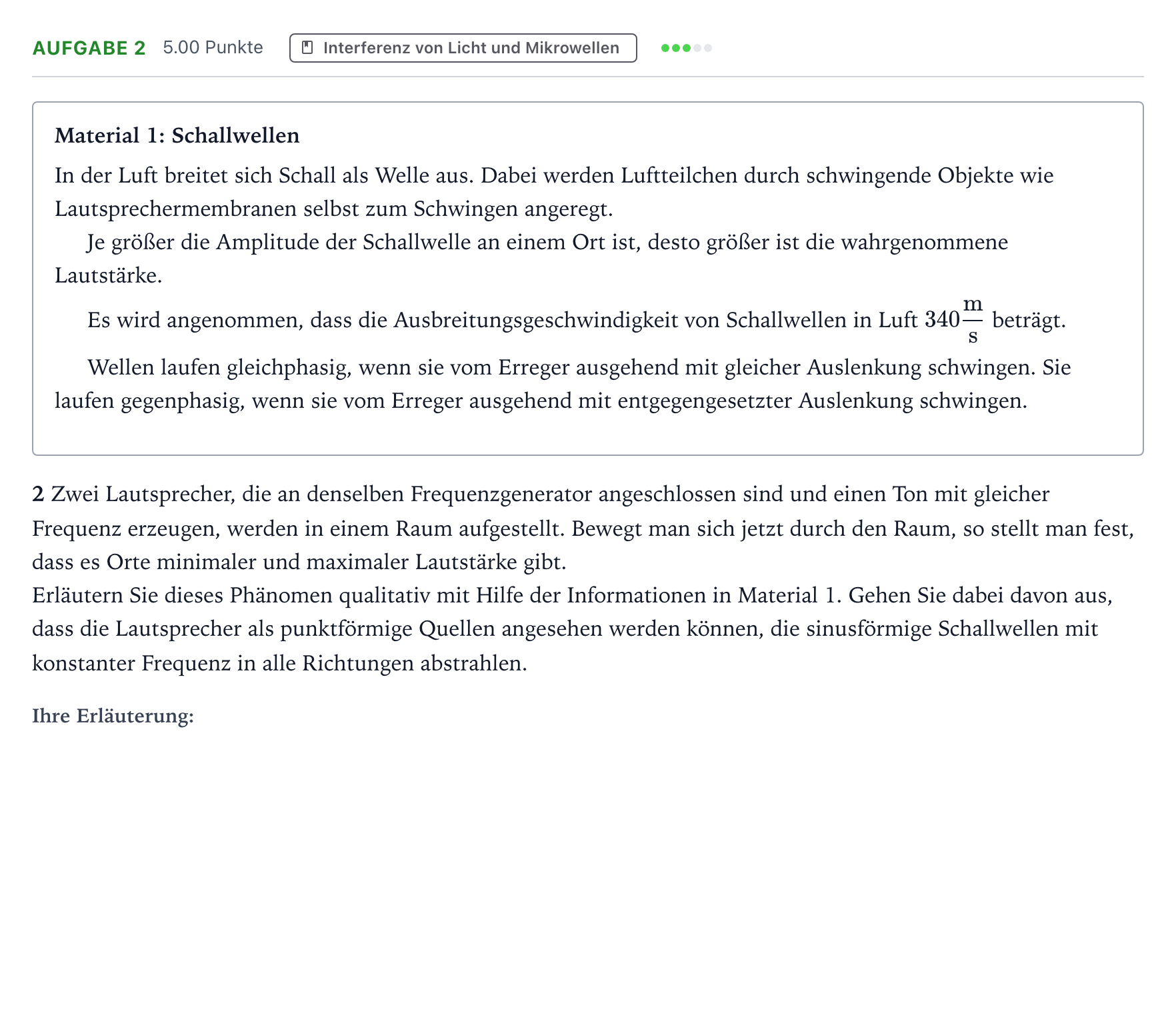 Aufgabenstellung: Aufgabe 2 · Abitur NRW Physik GK · Noise-Cancelling 2025