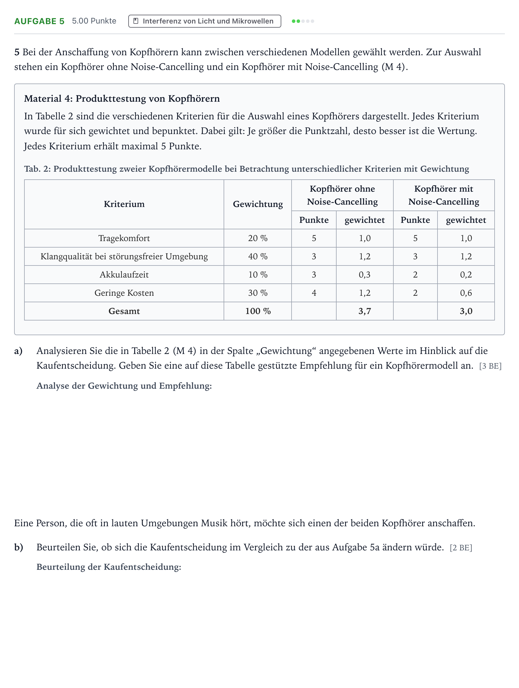 Aufgabenstellung: Aufgabe 5 · Abitur NRW Physik GK · Noise-Cancelling 2025