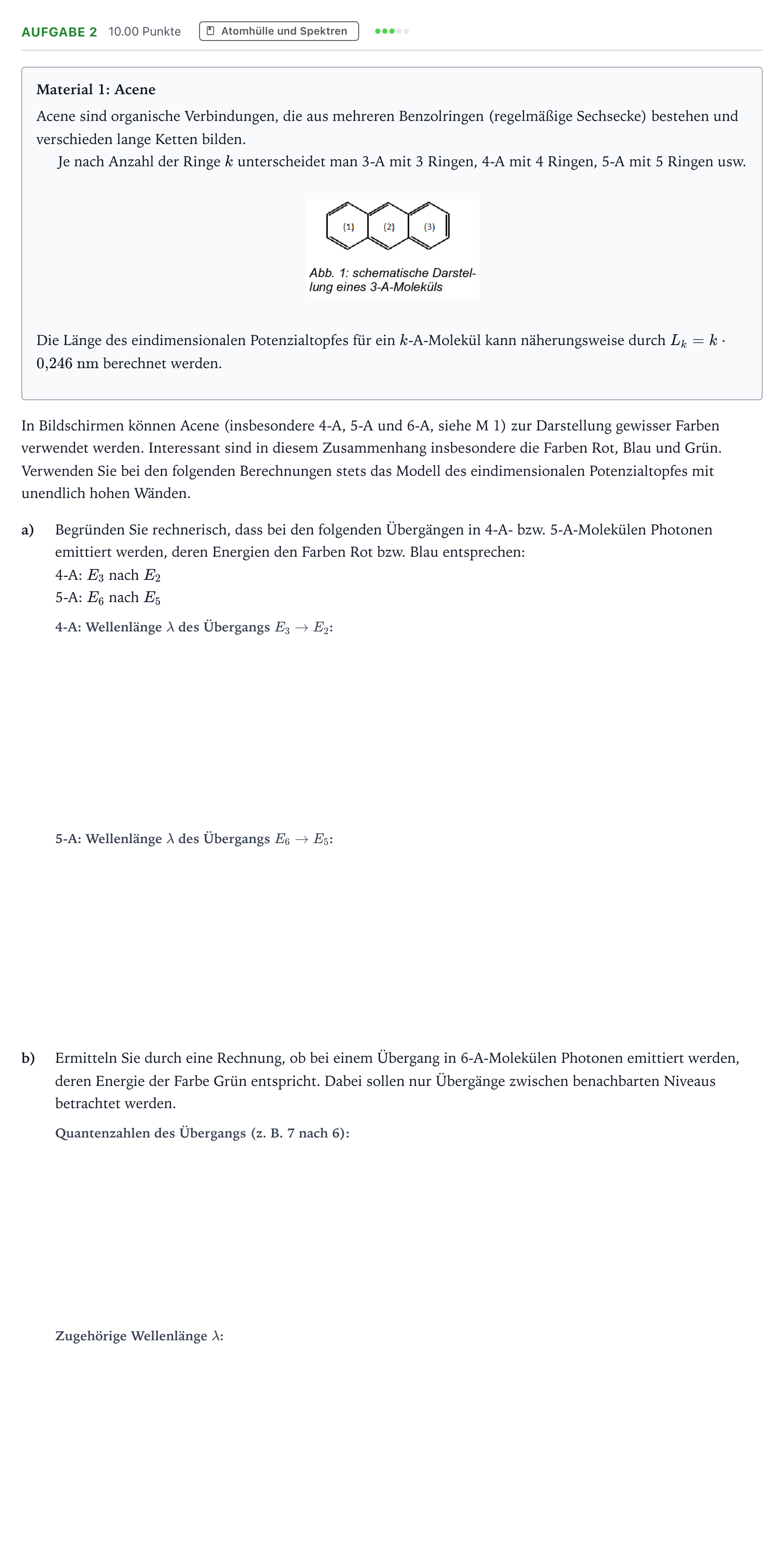 Aufgabenstellung: Aufgabe 2 · Abitur NRW Physik LK · Potenzialtopfmodell - Acene 2026